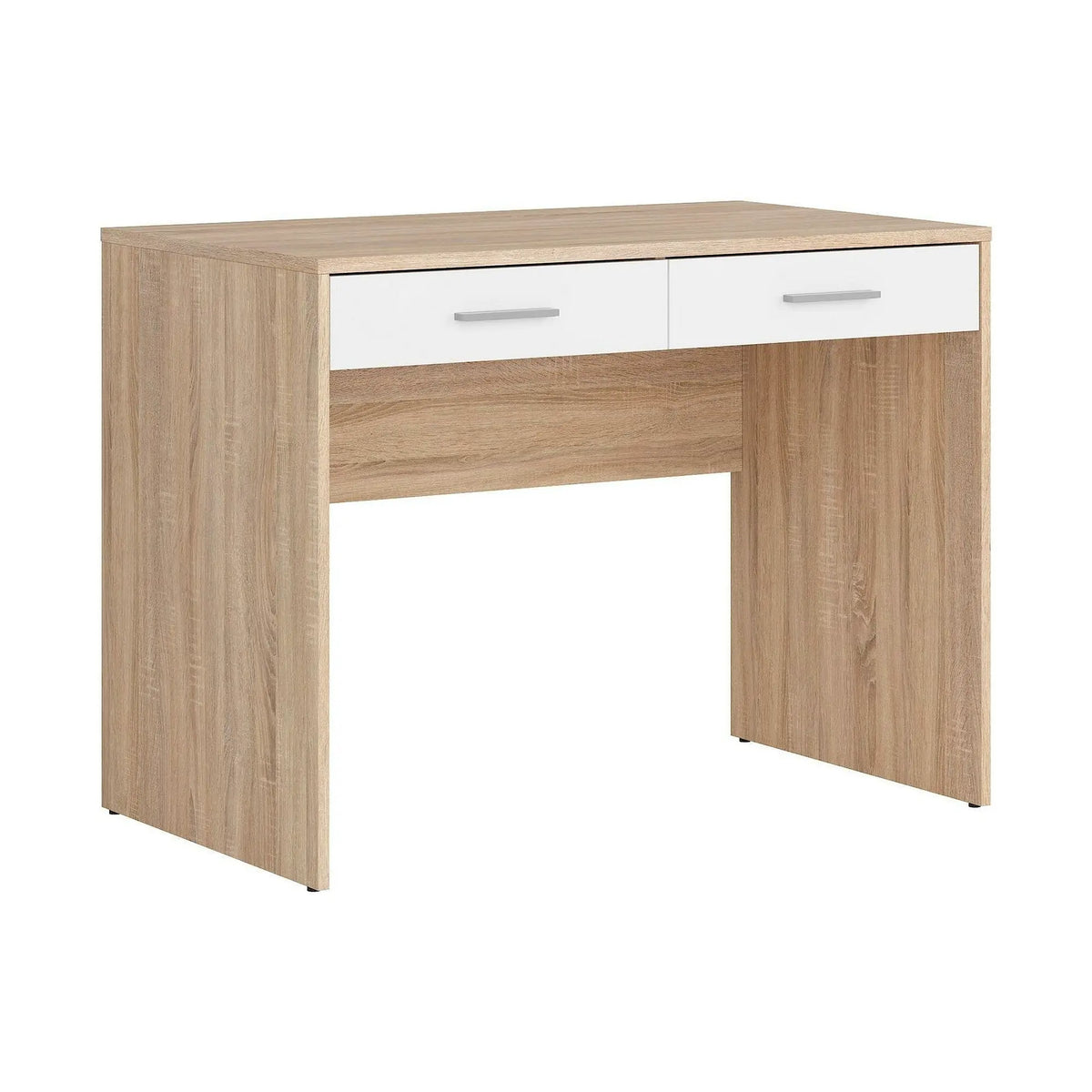 Birou NEPO PLUS, stejar sonoma/alb, PAL laminat, cu 2 sertare, 100x59x76 cm