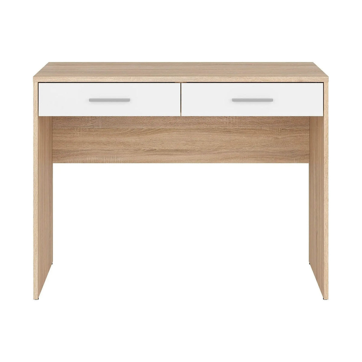 Birou NEPO PLUS, stejar sonoma/alb, PAL laminat, cu 2 sertare, 100x59x76 cm