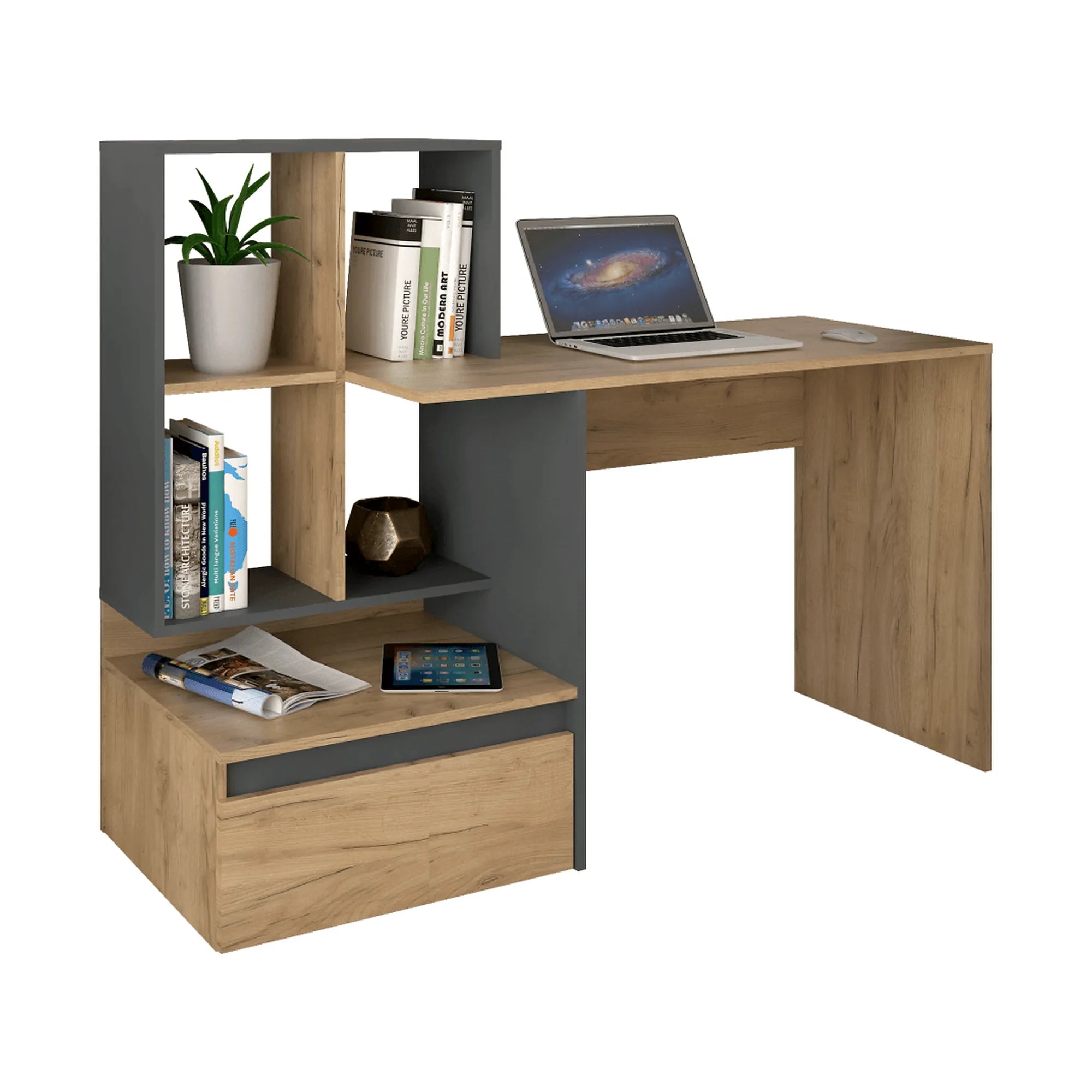 Birou NEREO 2 NEW, stejar artisan, DTD laminat, 145x52x112 cm
