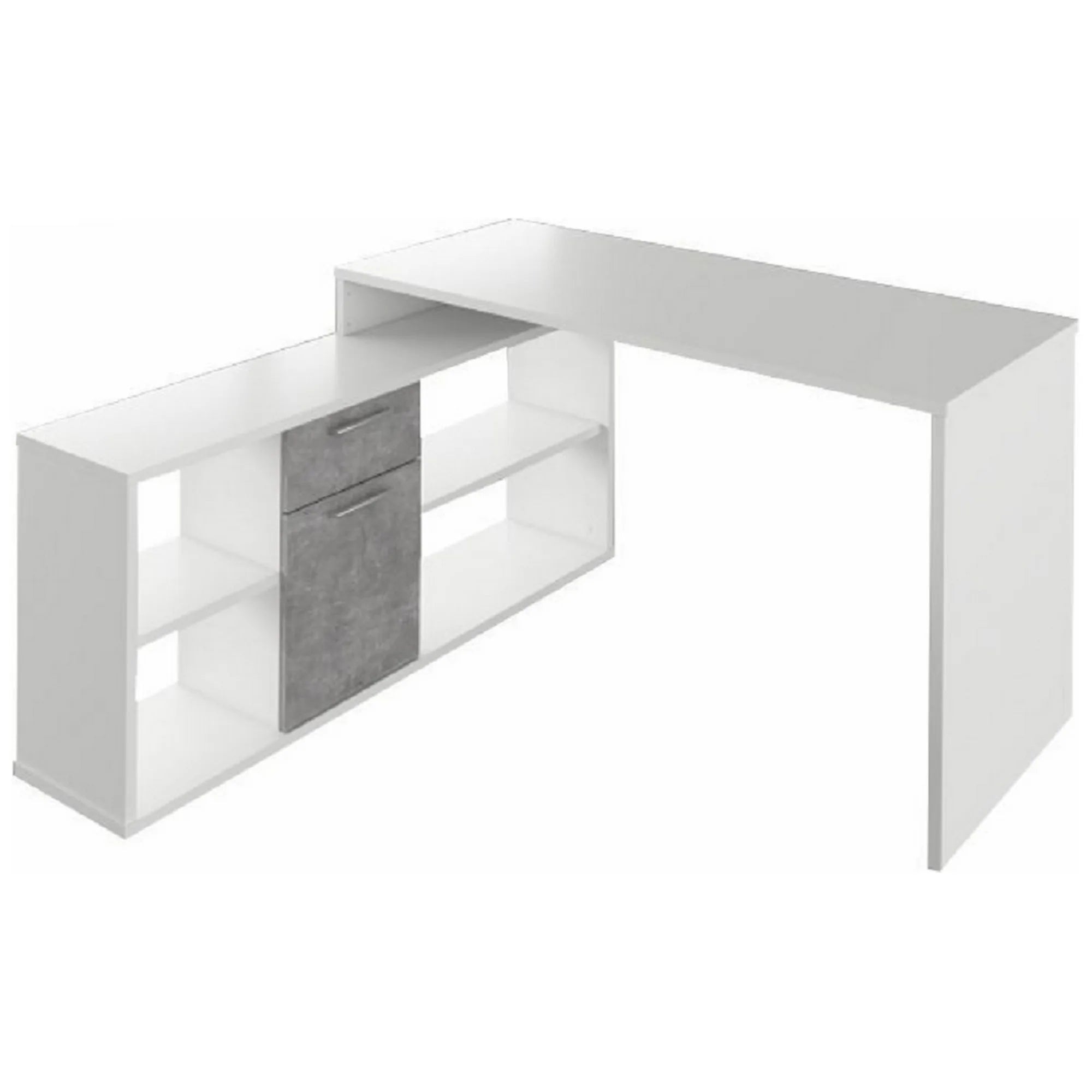 Birou NOE NEW, alb/gri beton, PAL melaminat, 135x60/30x74/60 cm