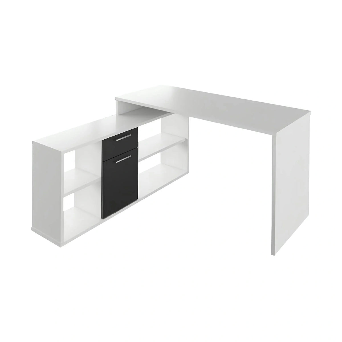 Birou NOE NEW, alb/negru, PAL melaminat, 135x60/30x74/60 cm