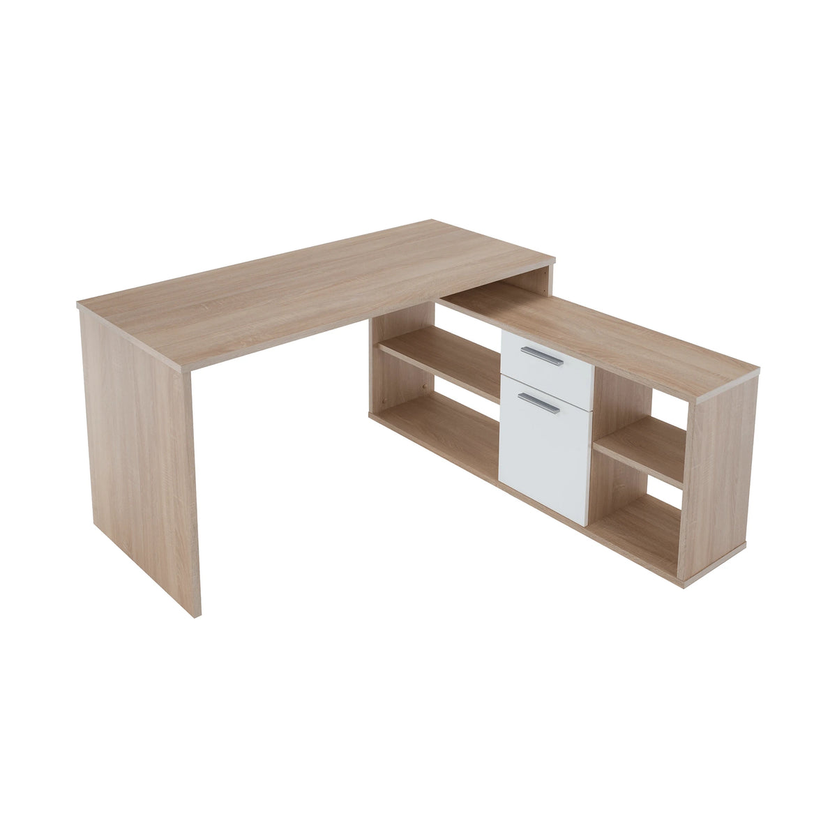 Birou NOE NEW, stejar sonoma/alb, PAL melaminat, 135x60/30x74/60 cm