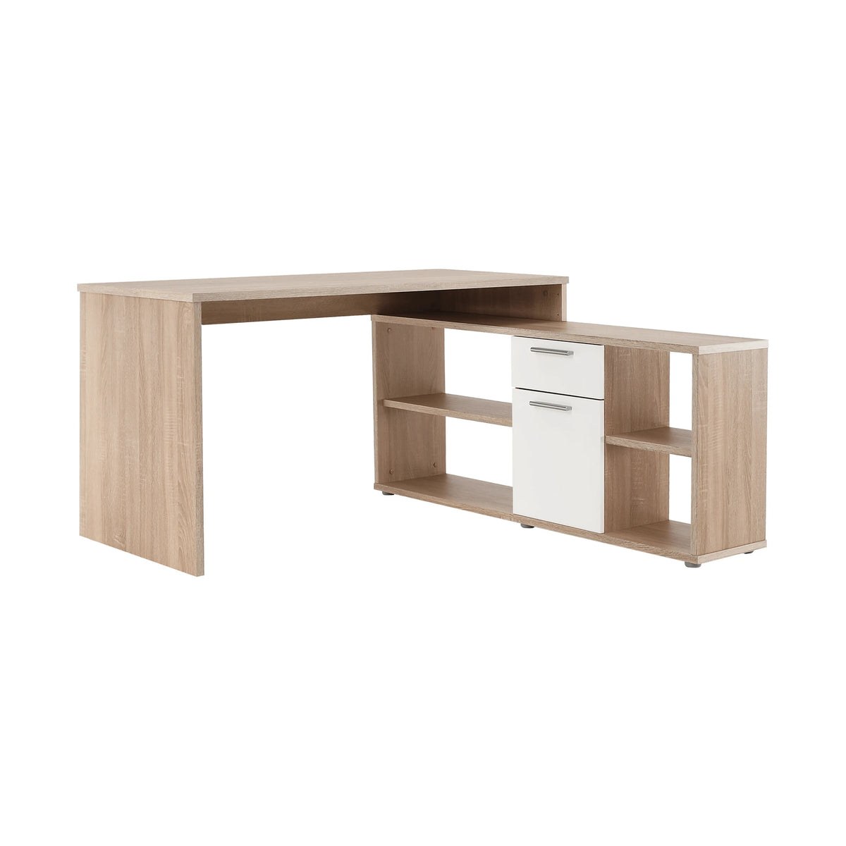 Birou NOE NEW, stejar sonoma/alb, PAL melaminat, 135x60/30x74/60 cm