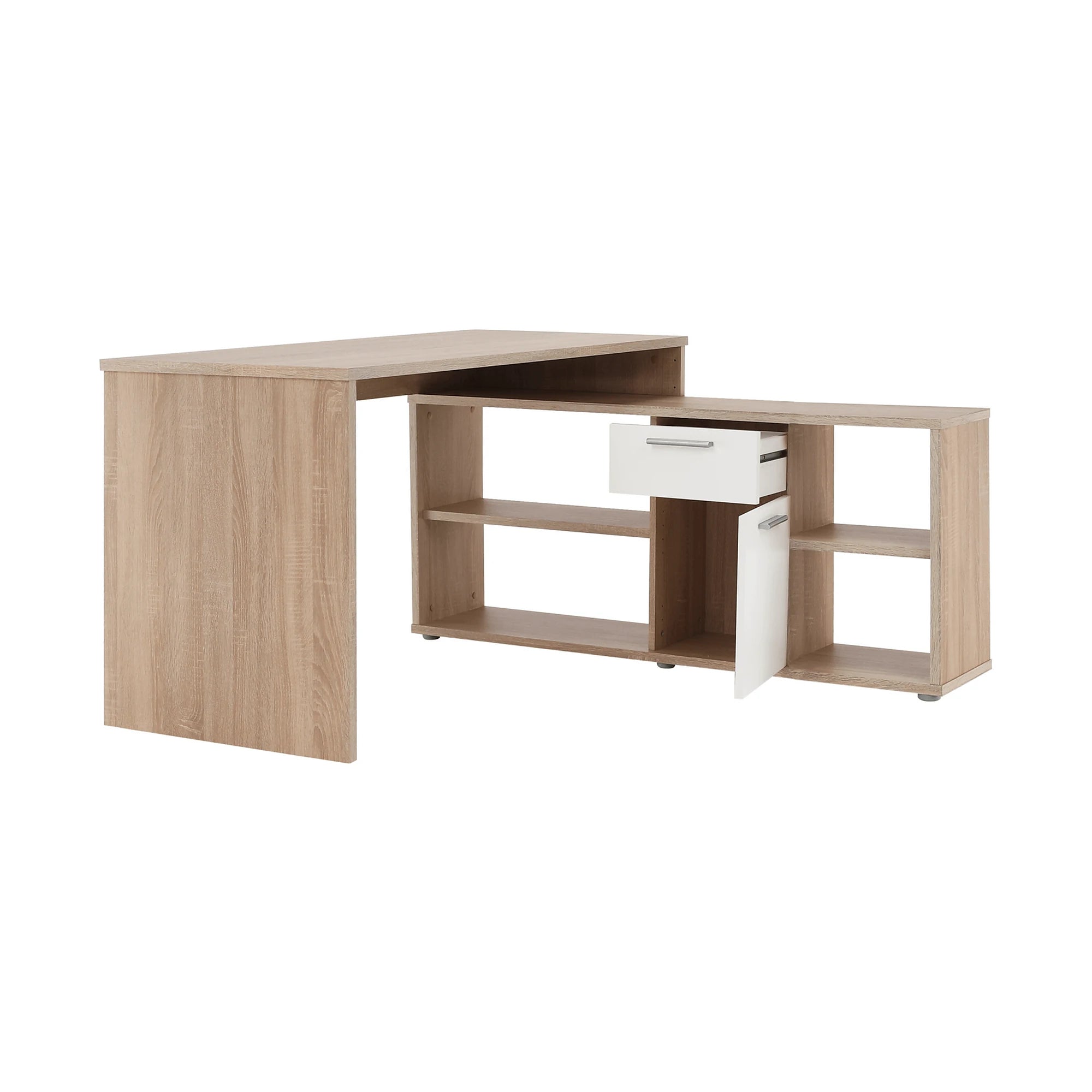 Birou NOE NEW, stejar sonoma/alb, PAL melaminat, 135x60/30x74/60 cm