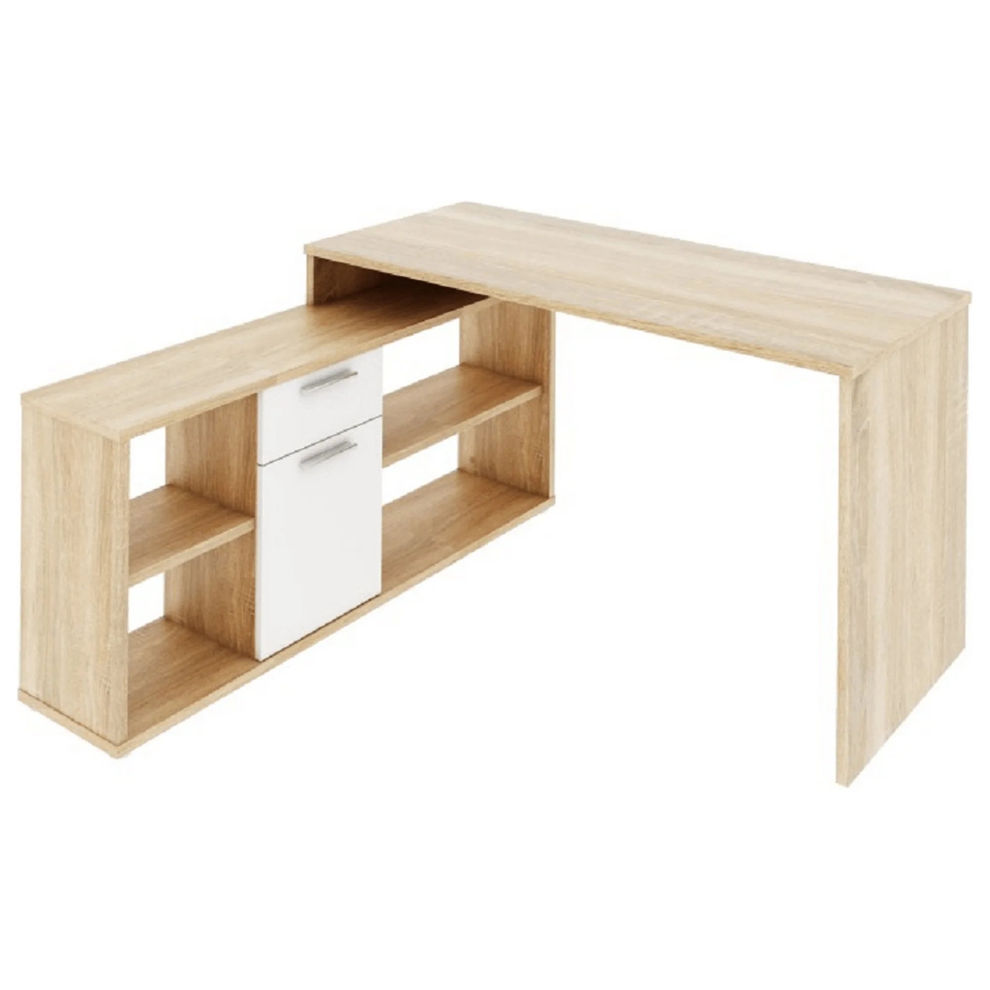 Birou NOE NEW, stejar sonoma/alb, PAL melaminat, 135x60/30x74/60 cm