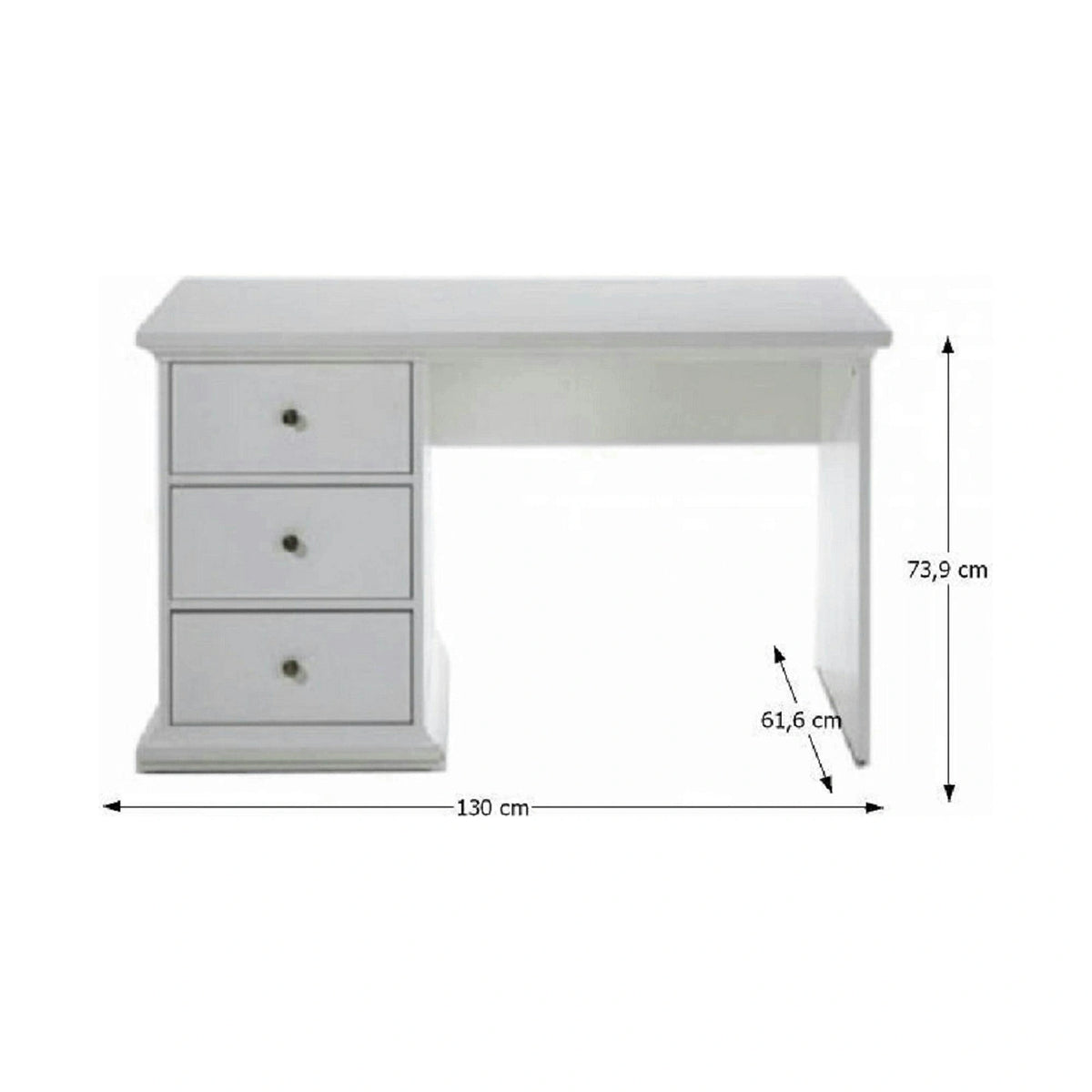 Birou PARIS, alb, DTD infoliat, 130x62x74 cm