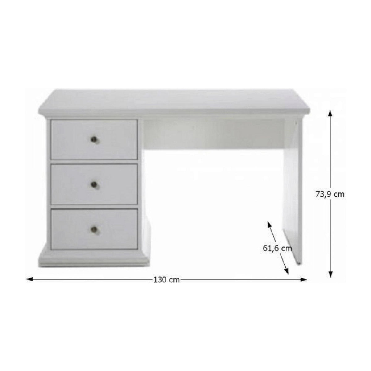 Birou PARIS, alb, DTD infoliat, 130x62x74 cm