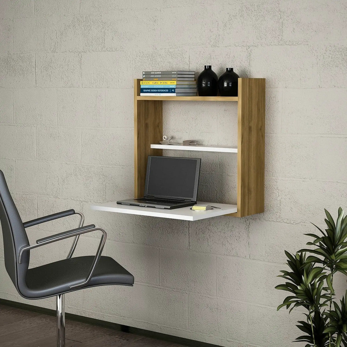 Birou pentru laptop 745DCD3809, alb/alun, PAL melaminat, 60x20x60 cm