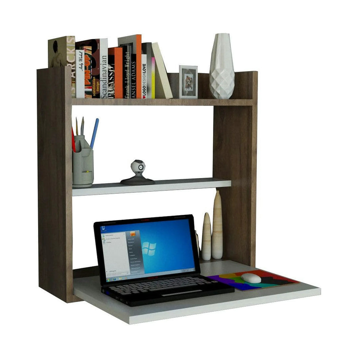 Birou pentru laptop 745DCD3809, alb/alun, PAL melaminat, 60x20x60 cm
