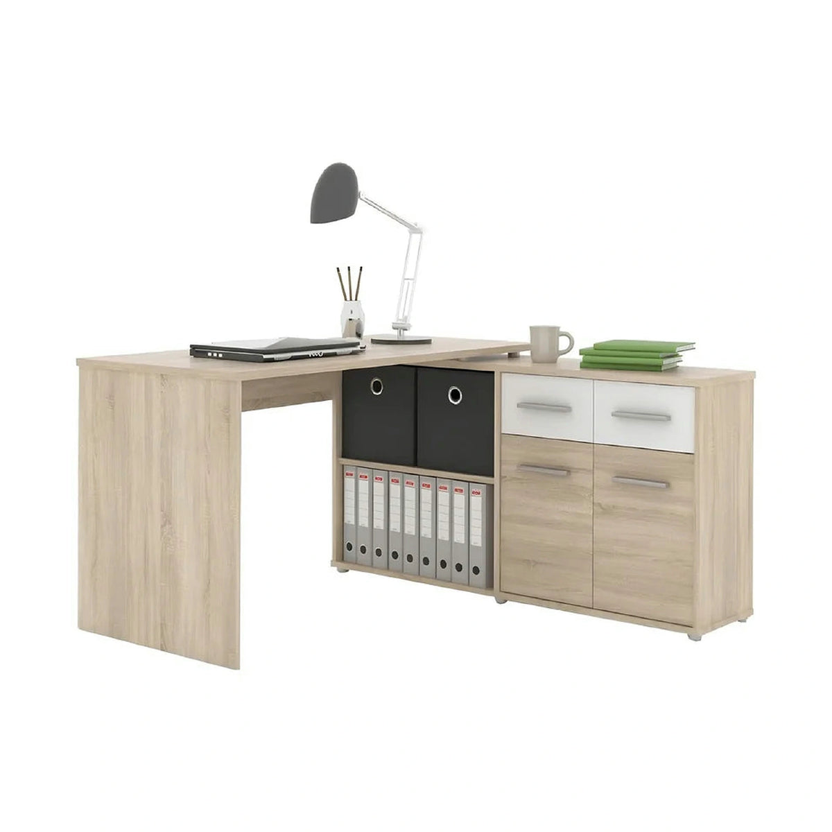 Birou RAFAEL NEW, stejar sonoma/alb, PAL melaminat, 138x140x77 cm