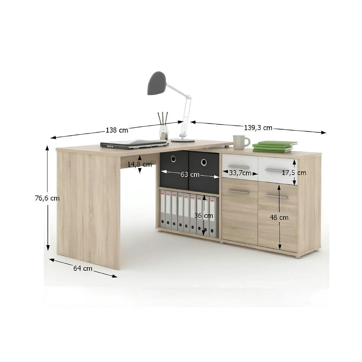 Birou RAFAEL NEW, stejar sonoma/alb, PAL melaminat, 138x140x77 cm