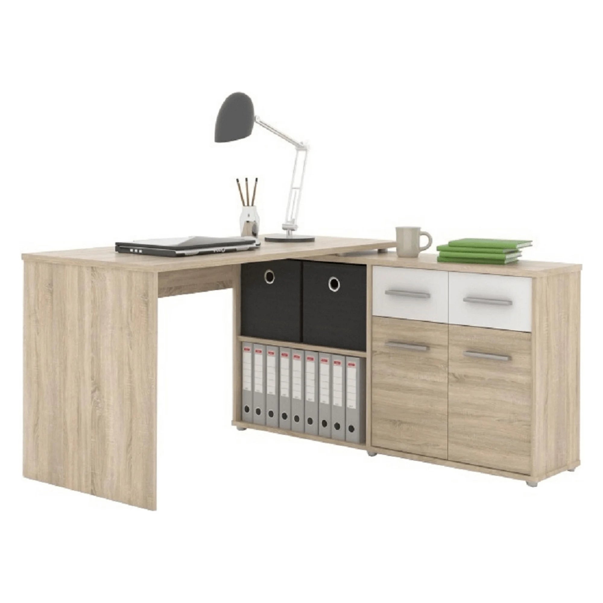 Birou RAFAEL NEW, stejar sonoma/alb, PAL melaminat, 138x140x77 cm