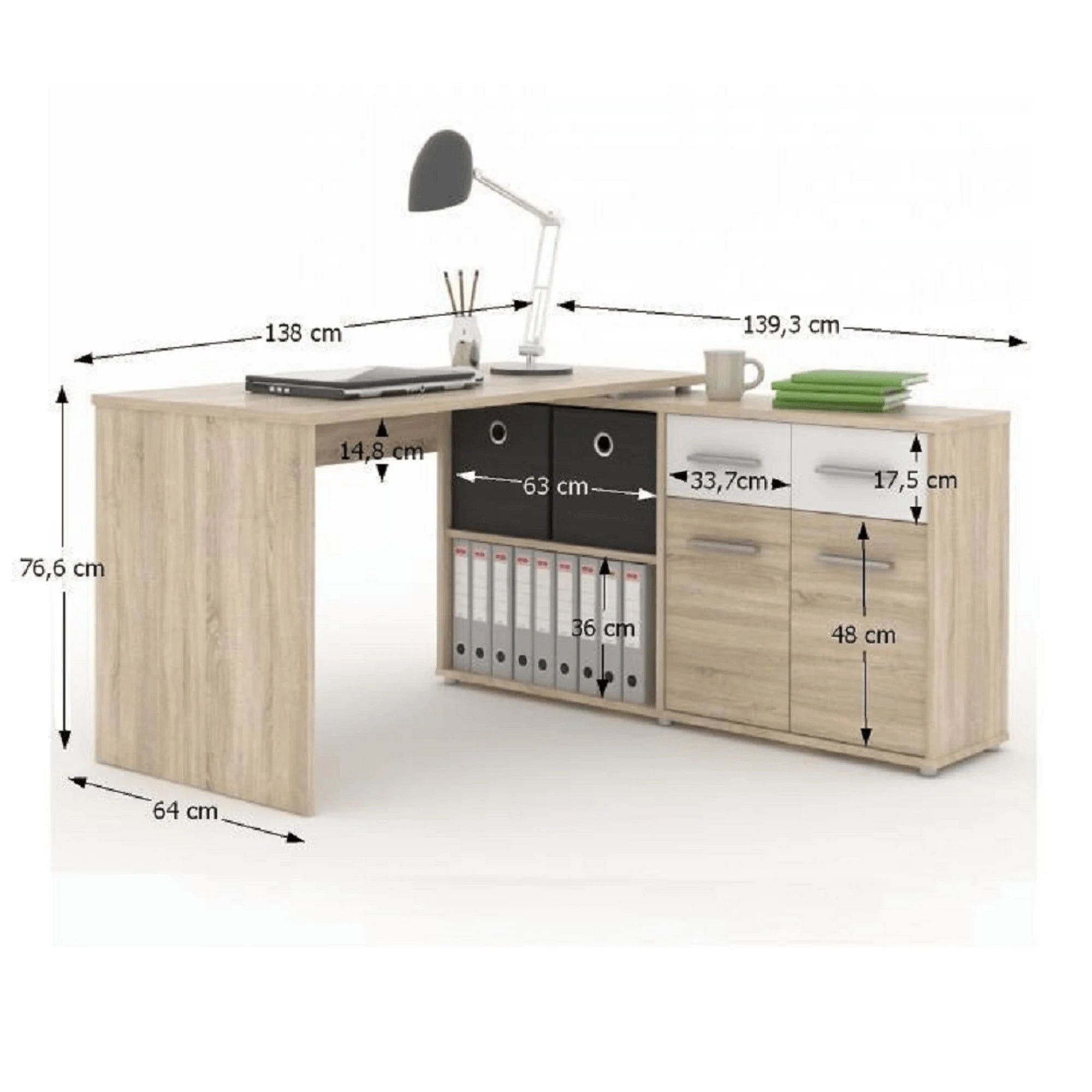 Birou RAFAEL NEW, stejar sonoma/alb, PAL melaminat, 138x140x77 cm