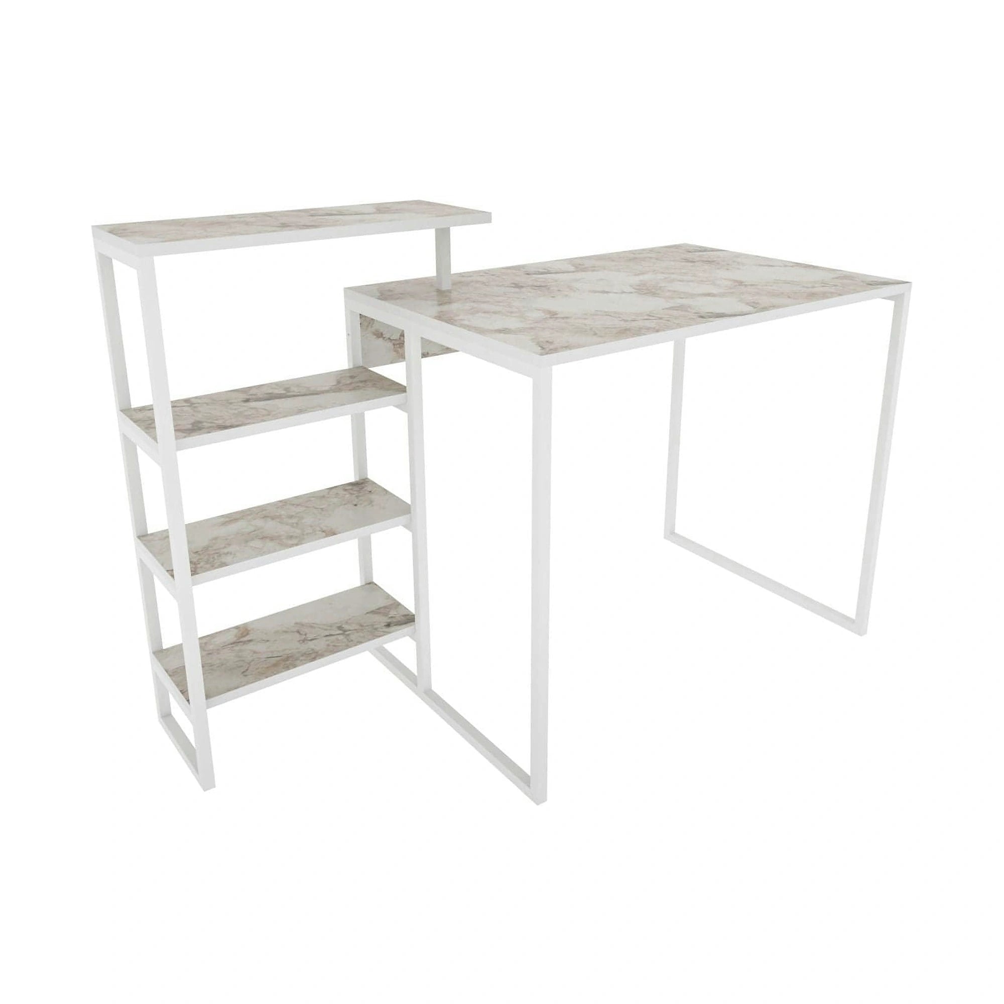Birou RINO, alb cu efect de marmura, alb, PAL melaminat/metal, 133x60x77 cm