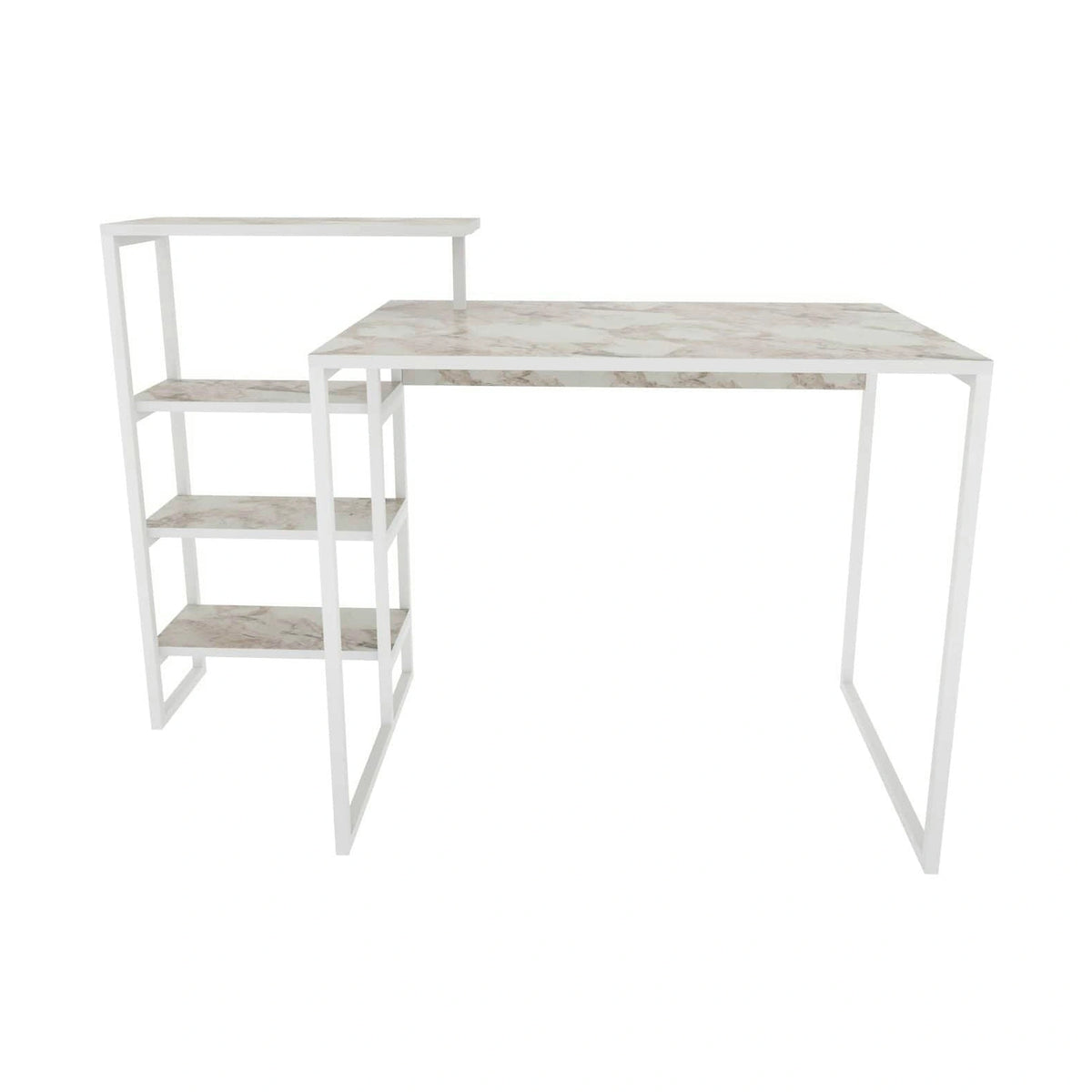 Birou RINO, alb cu efect de marmura, alb, PAL melaminat/metal, 133x60x77 cm