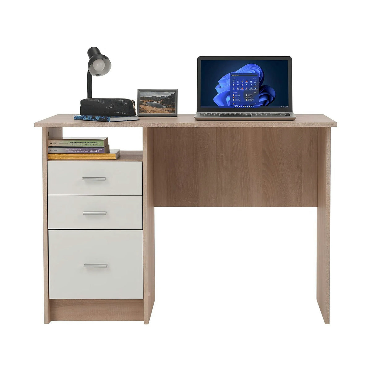 Birou SAMSON NEW, stejar sonoma/alb, PAL melaminat, 110x55x76 cm