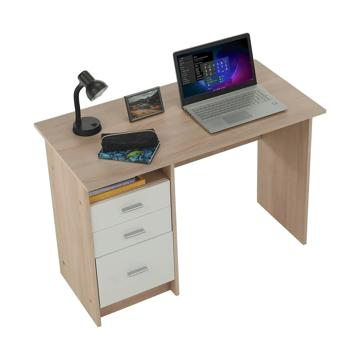 Birou SAMSON NEW, stejar sonoma/alb, PAL melaminat, 110x55x76 cm