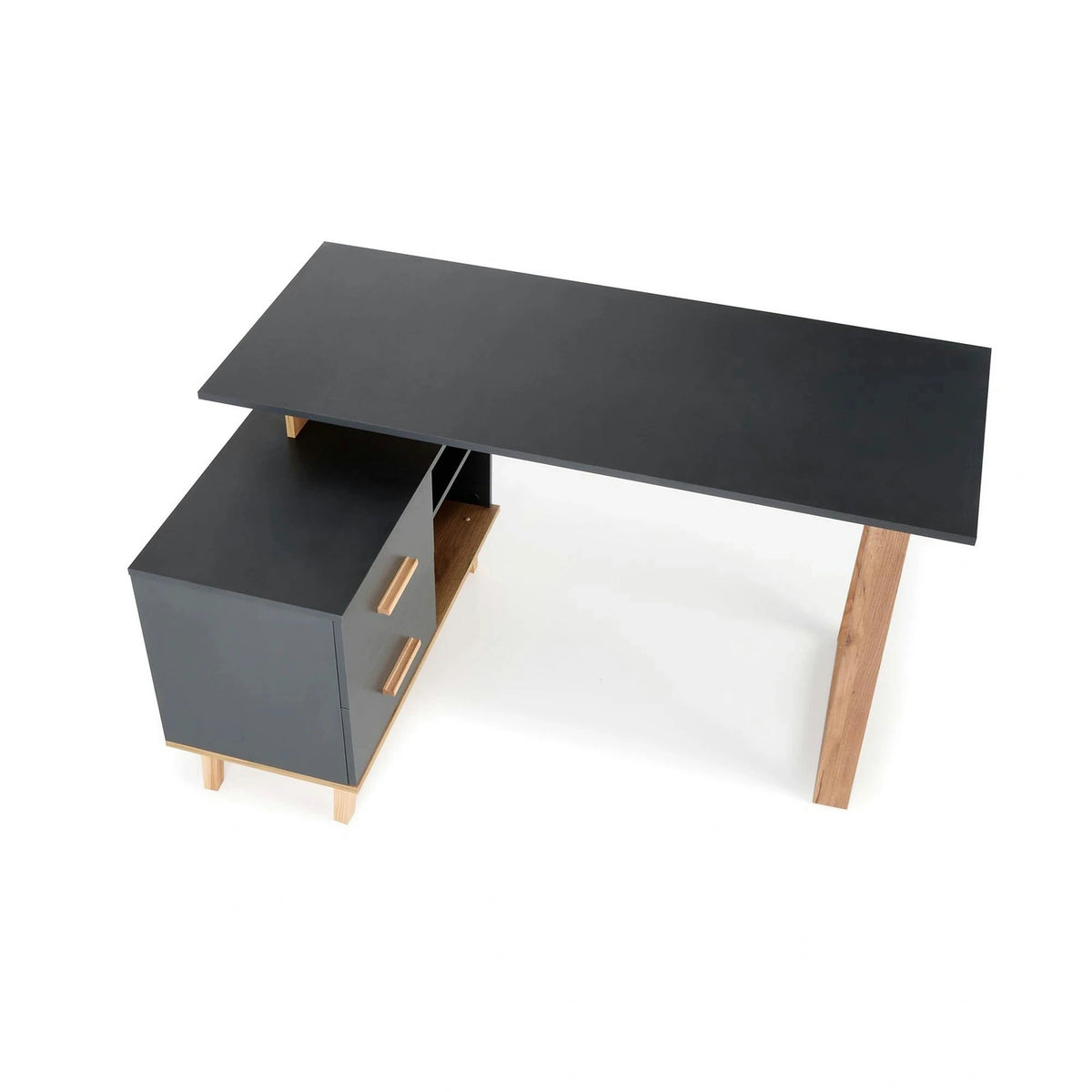Birou SERGIO XL, gri antracit/stejar wotan, 134/210x60x78 cm