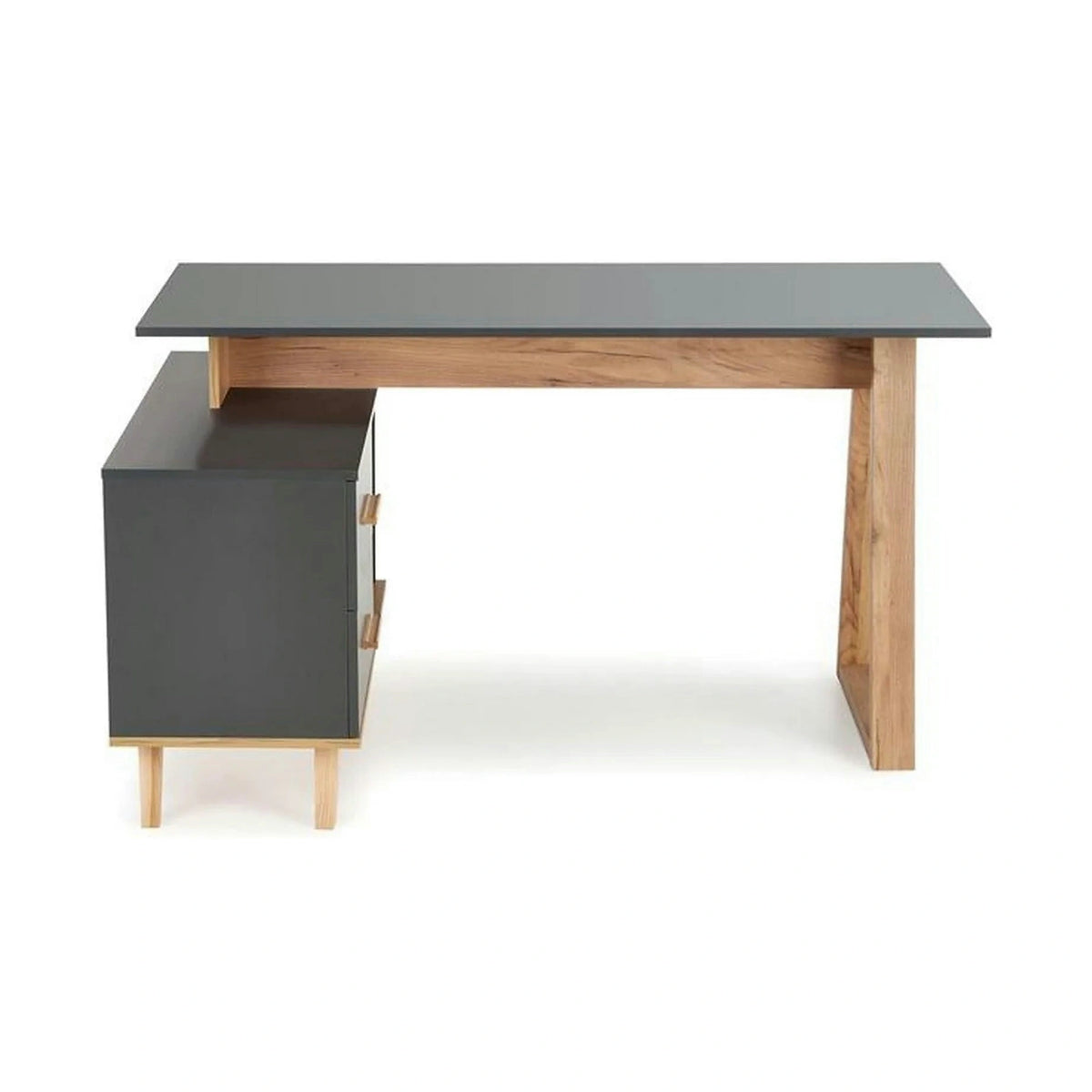 Birou SERGIO XL, gri antracit/stejar wotan, 134/210x60x78 cm