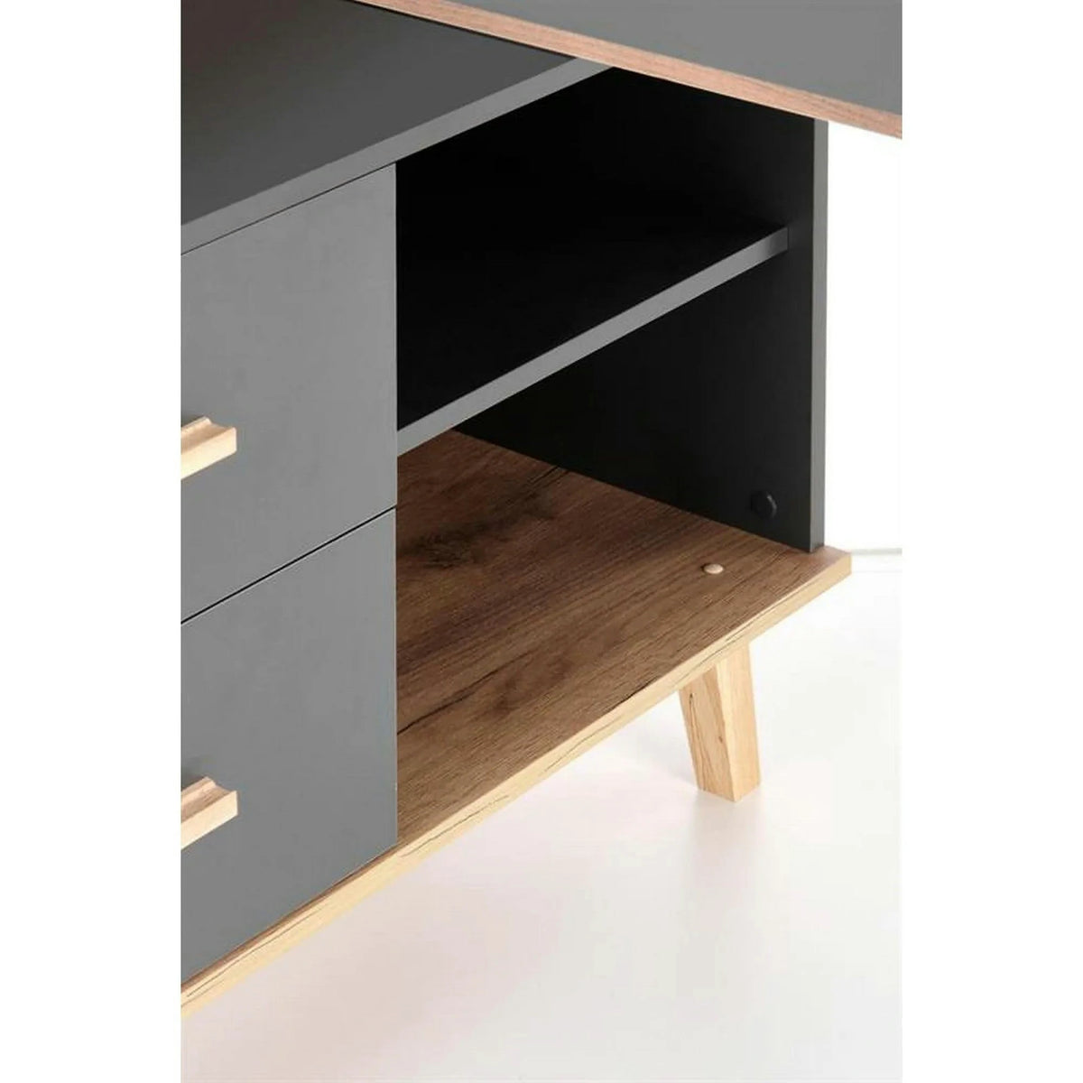 Birou SERGIO XL, gri antracit/stejar wotan, 134/210x60x78 cm