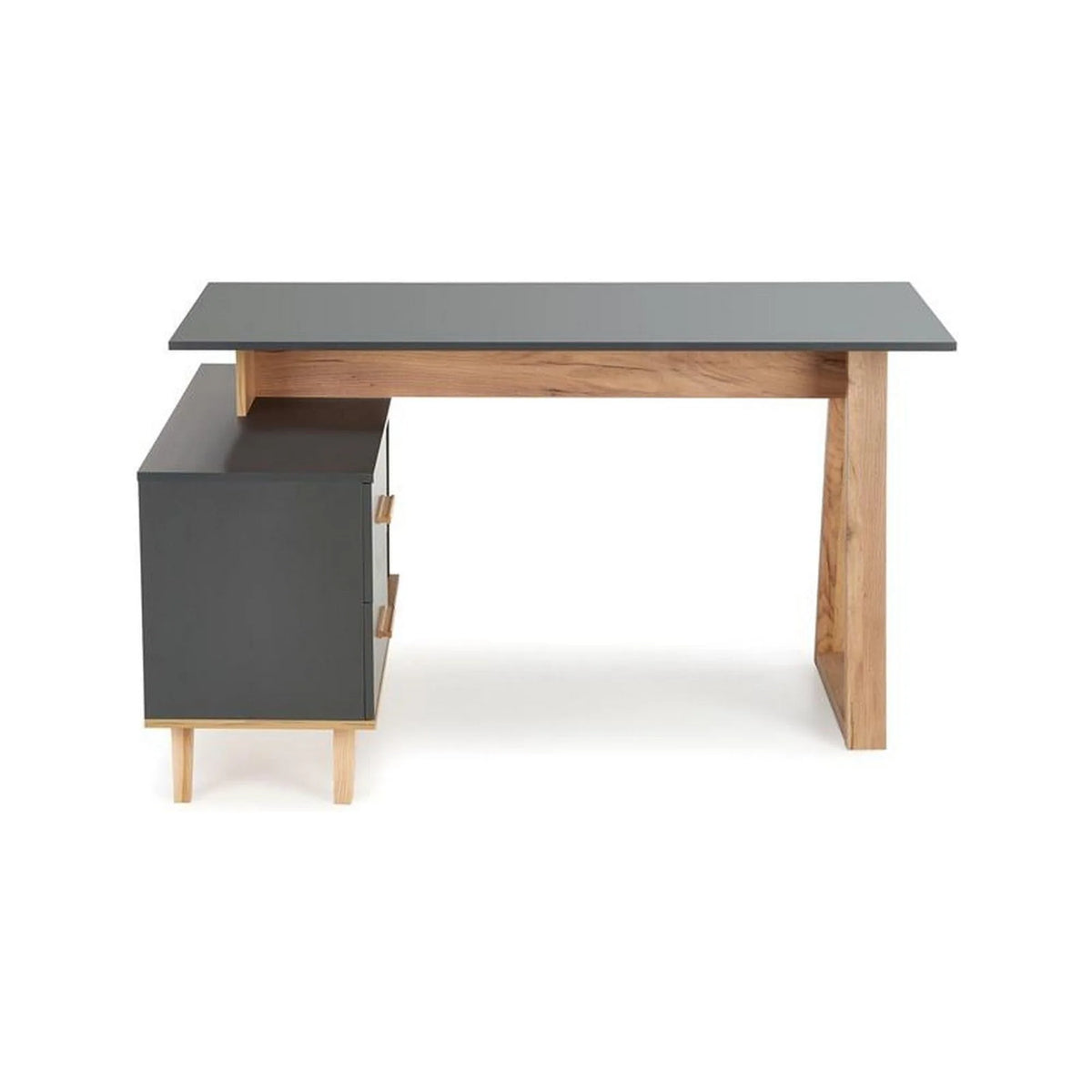 Birou SERGIO XL, gri antracit/stejar wotan, 134/210x60x78 cm