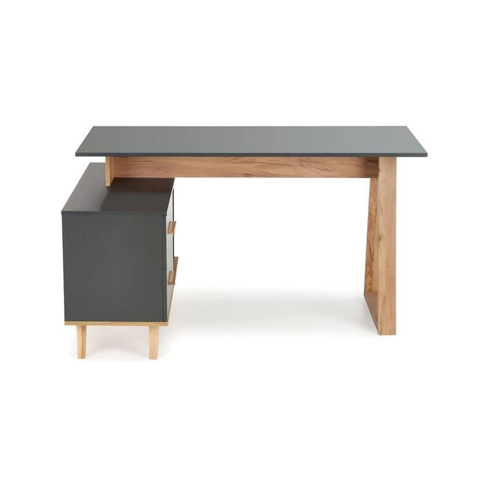 Birou SERGIO XL, gri antracit/stejar wotan, 134/210x60x78 cm