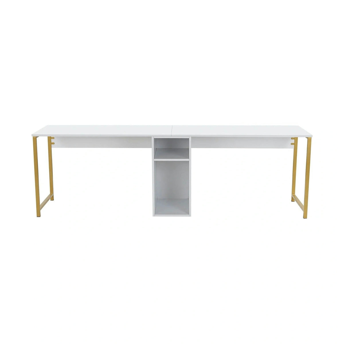 Birou TWIN, alb/auriu, PAL melaminat/metal, 240x60x74 cm
