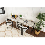 Birou TWIN, bej cu efect de marmura, PAL melaminat/metal, 240x60x74 cm