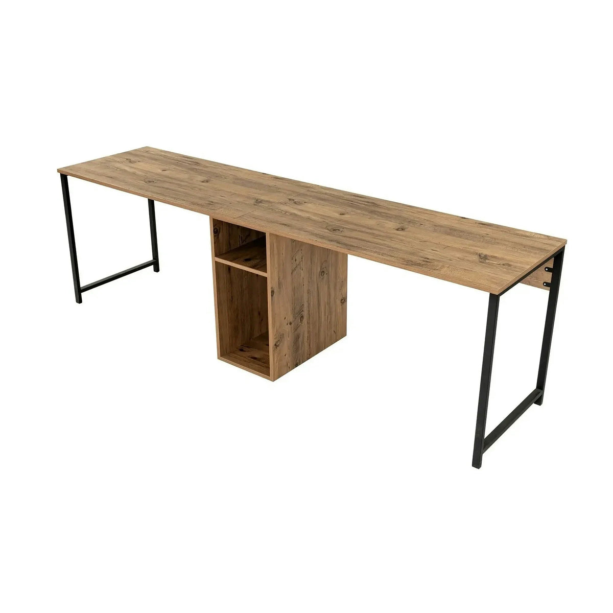 Birou TWIN, pin atlantic/negru, PAL melaminat/metal, 240x60x74 cm