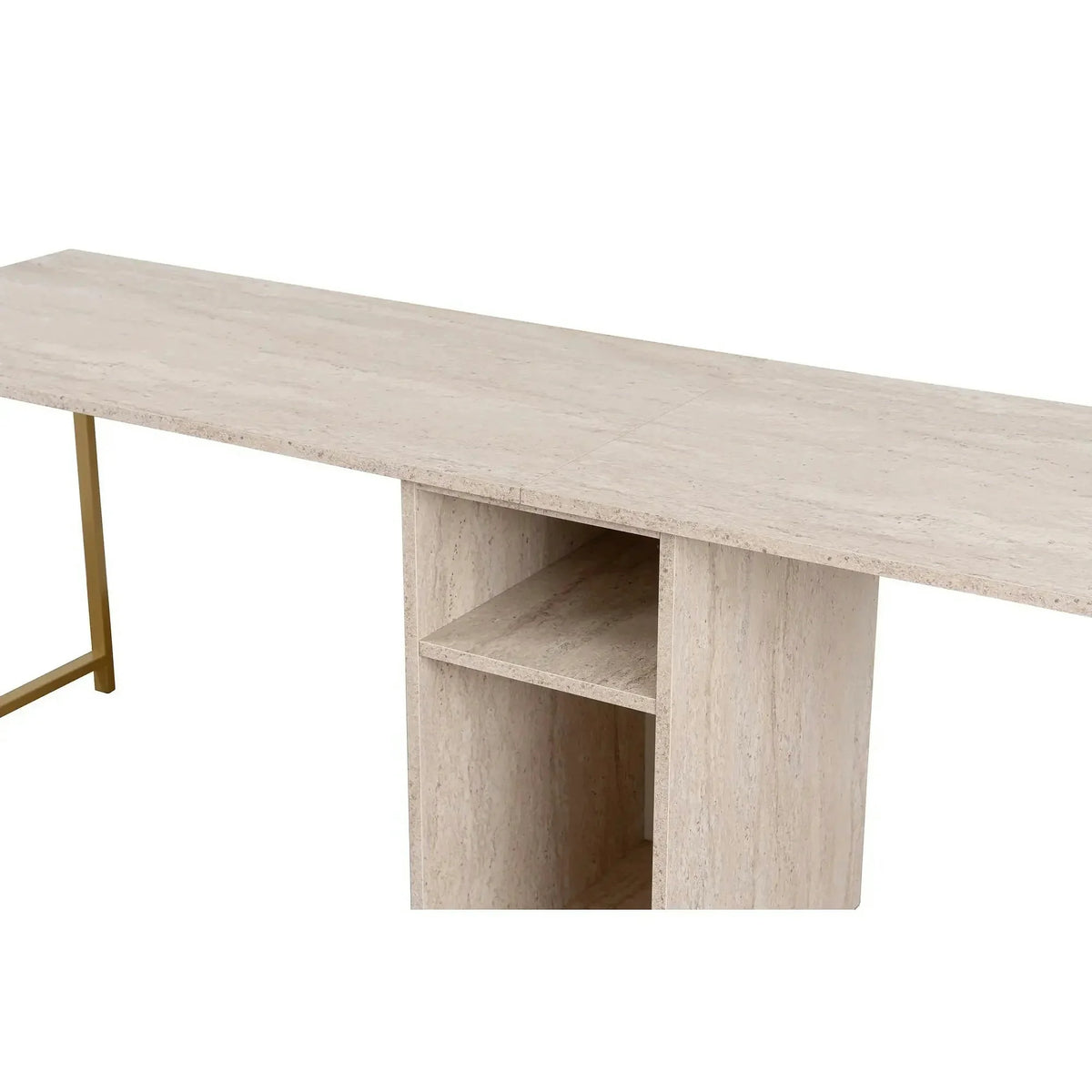 Birou TWIN, travertin/auriu, PAL melaminat/metal, 240x60x74 cm
