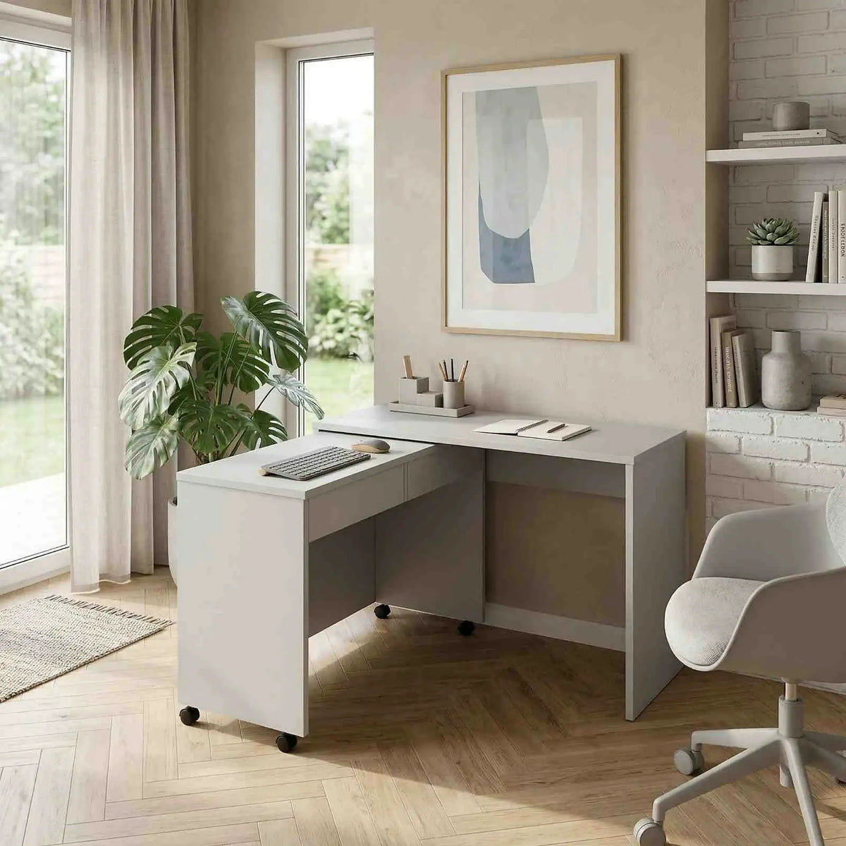 Birou VERSAL NEW, alb, PAL, extensibil, 120x50x75 cm