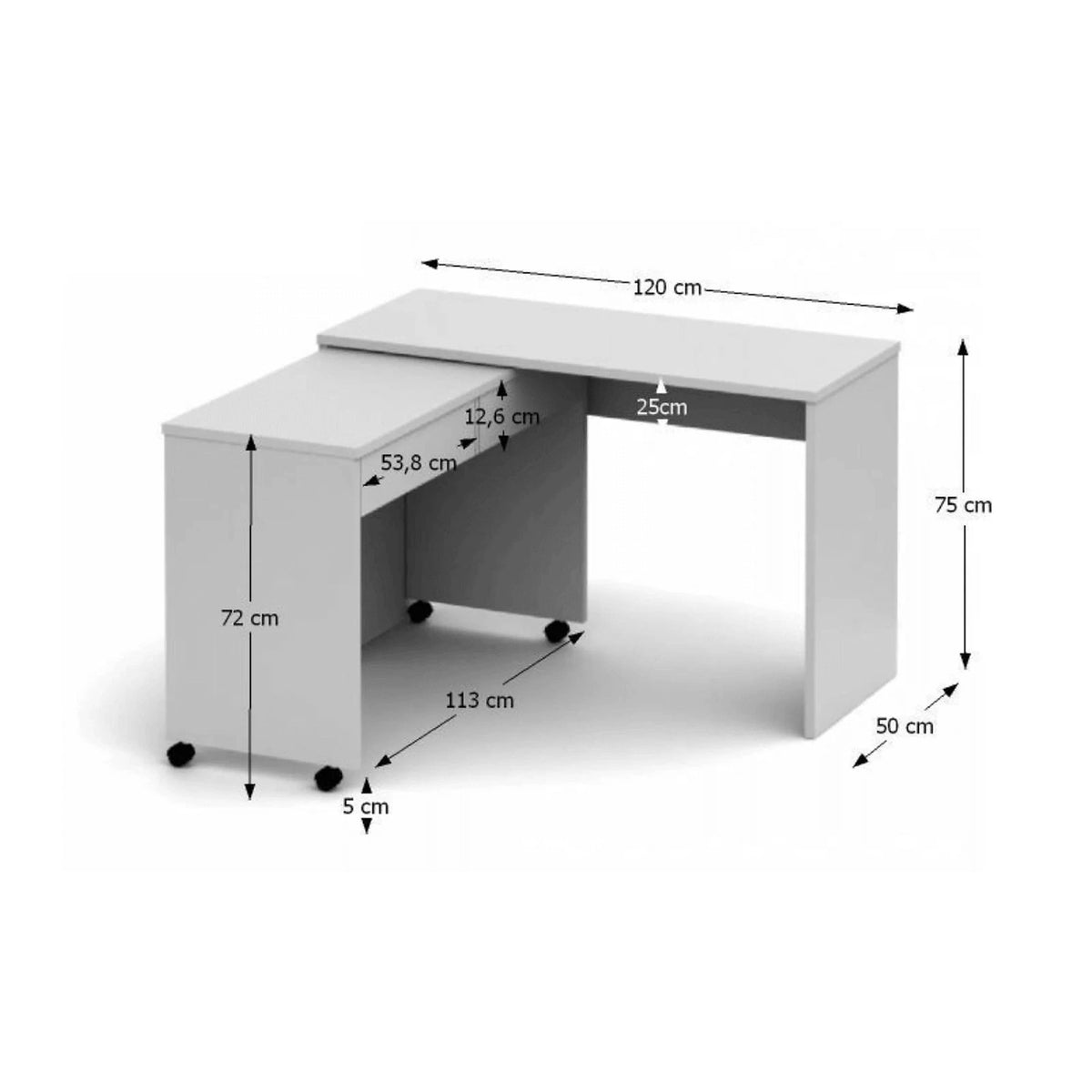 Birou VERSAL NEW, alb, PAL, extensibil, 120x50x75 cm
