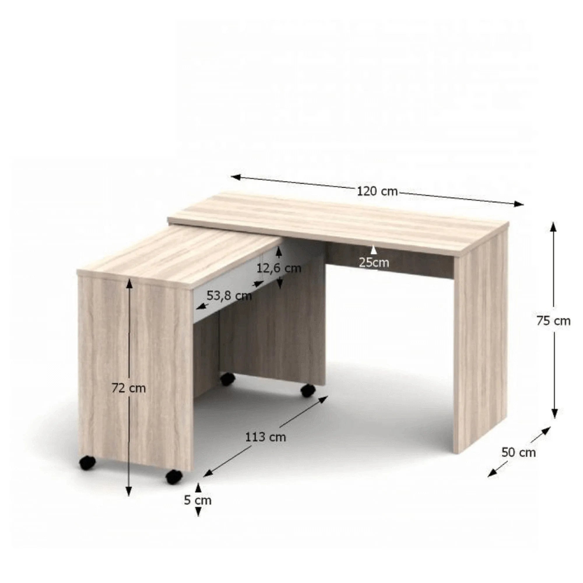 Birou VERSAL NEW, stejar sonoma/alb, PAL, extensibil, 120x50x75 cm