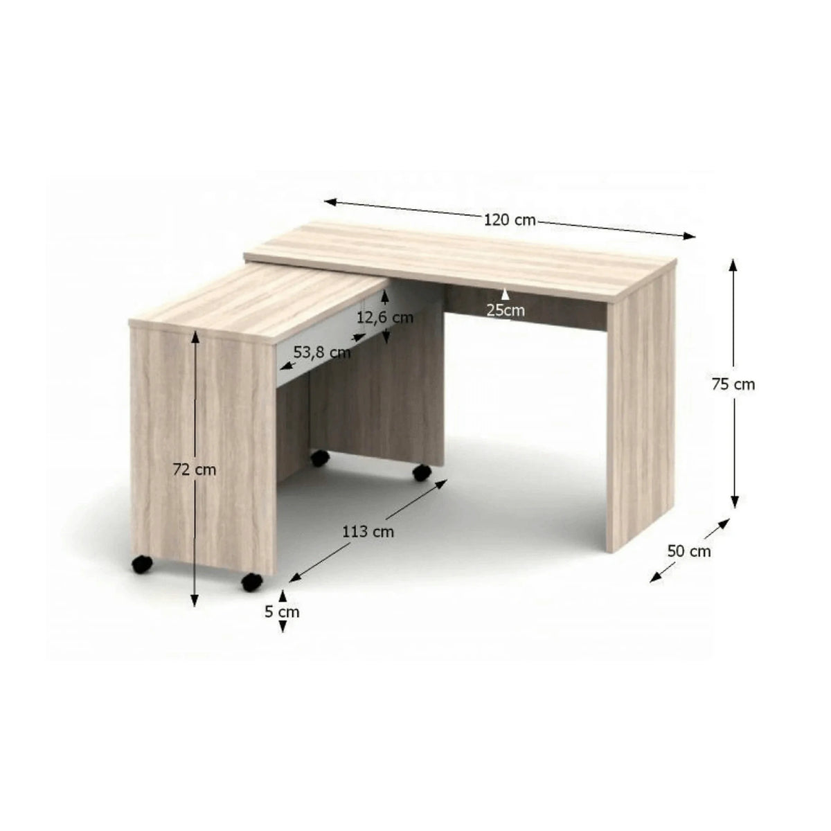 Birou VERSAL NEW, stejar sonoma/alb, PAL, extensibil, 120x50x75 cm