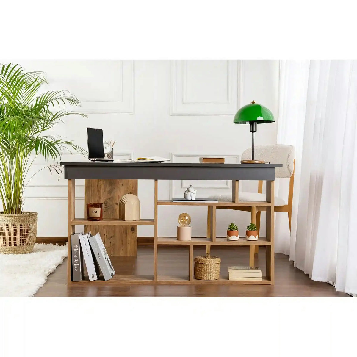 Birou VESPER, gri antracit/pin atlantic, PAL melaminat, 130x120x72 cm