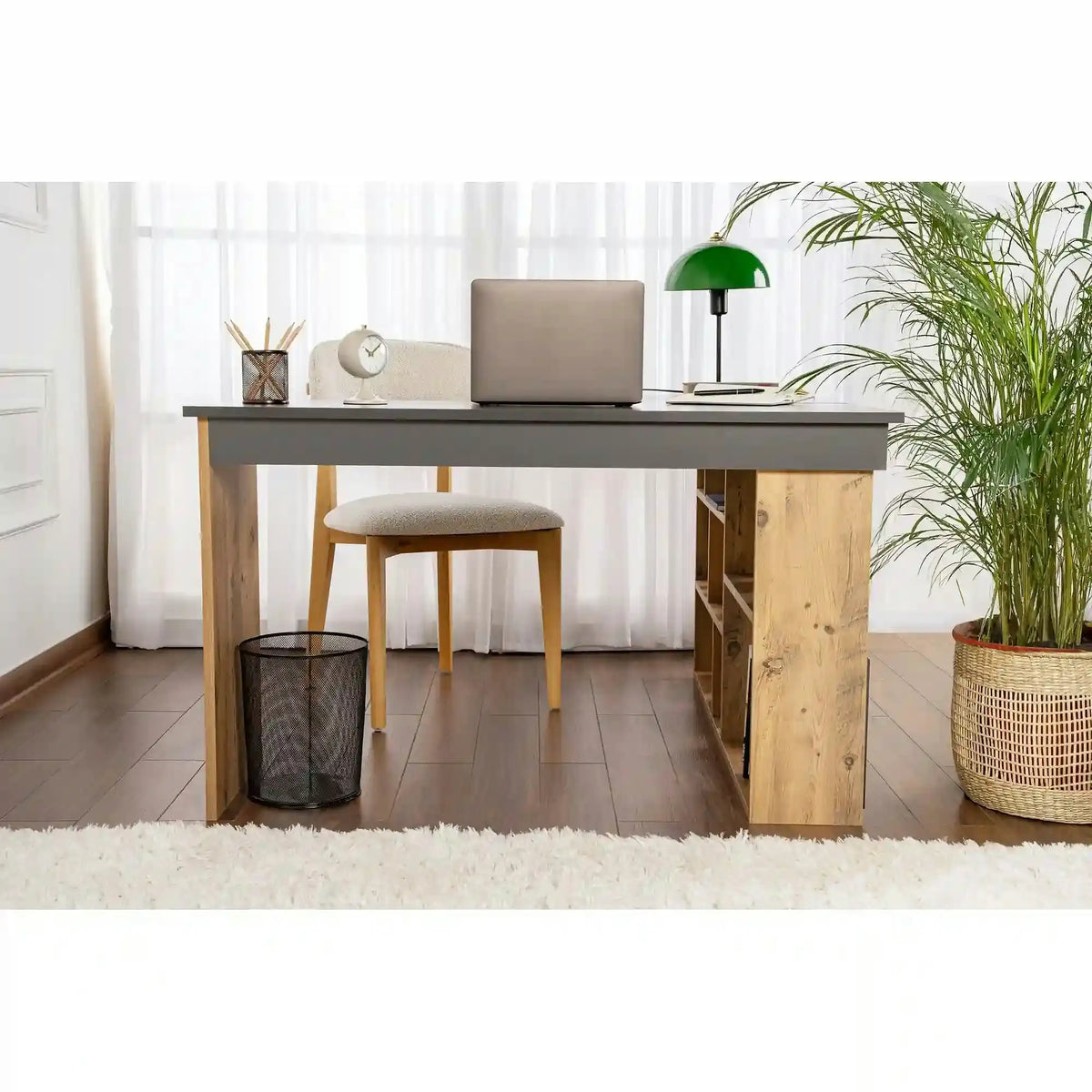 Birou VESPER, gri antracit/pin atlantic, PAL melaminat, 130x120x72 cm