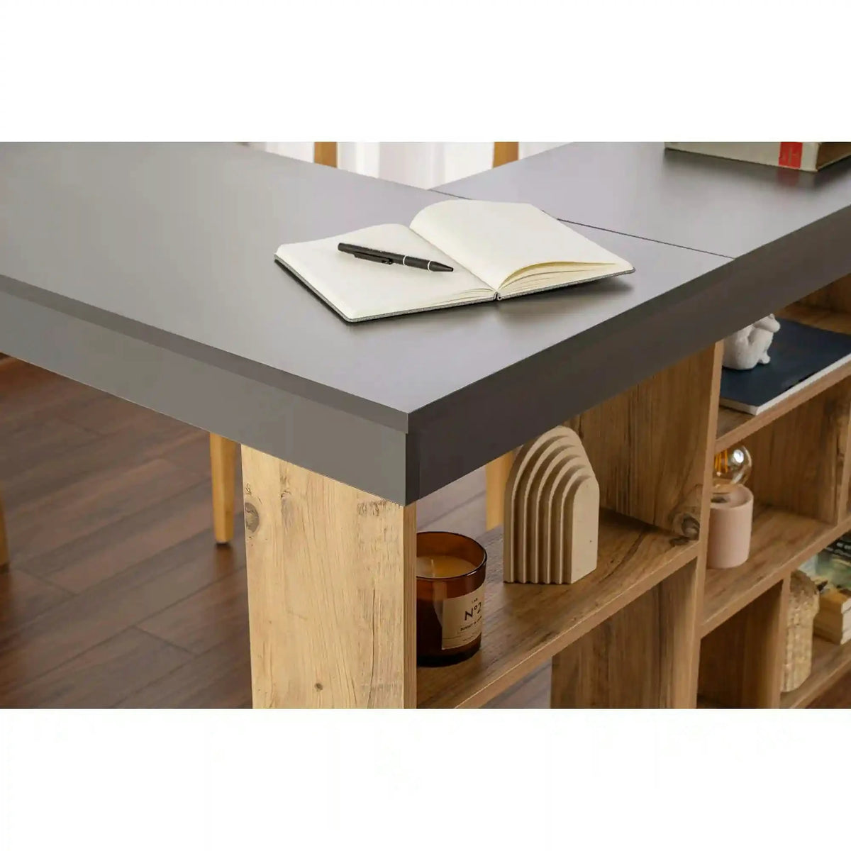 Birou VESPER, gri antracit/pin atlantic, PAL melaminat, 130x120x72 cm
