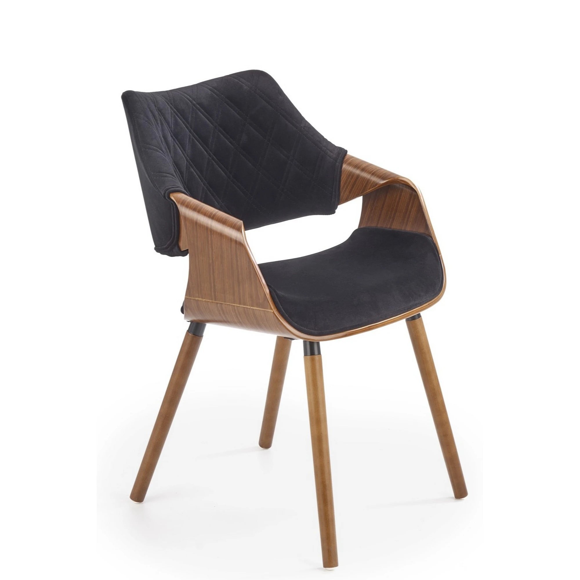 Scaun modern dining K396, negru/nuc, stofa catifelata/placaj, 56x55x77 cm