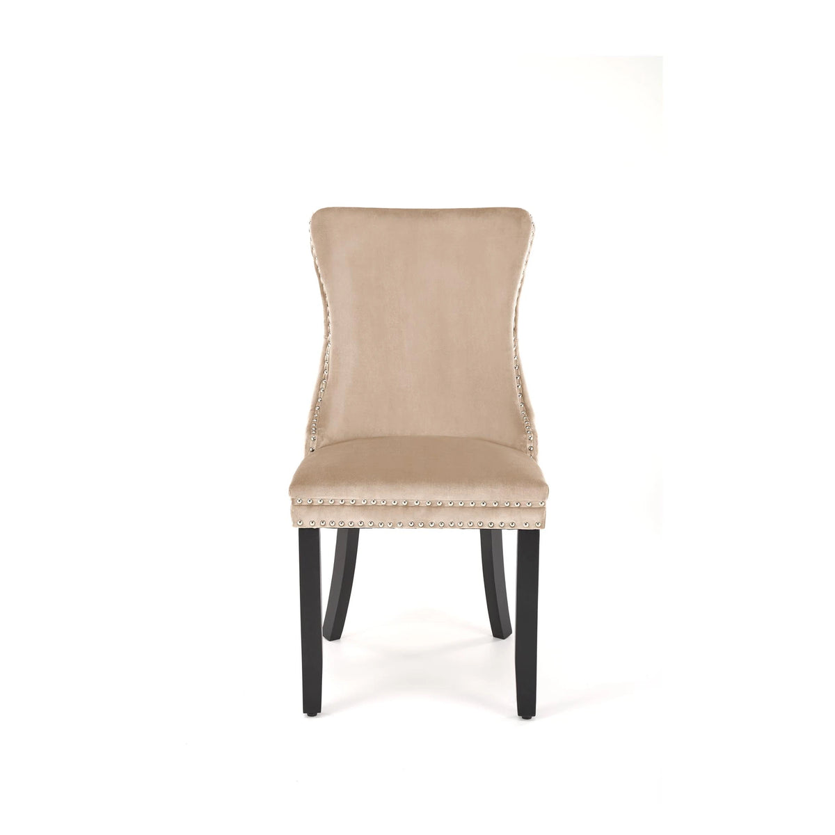 Scaun lemn masiv tapitat ALDA, bej/negru, stofa catifelata/lemn, 50x62x95 cm