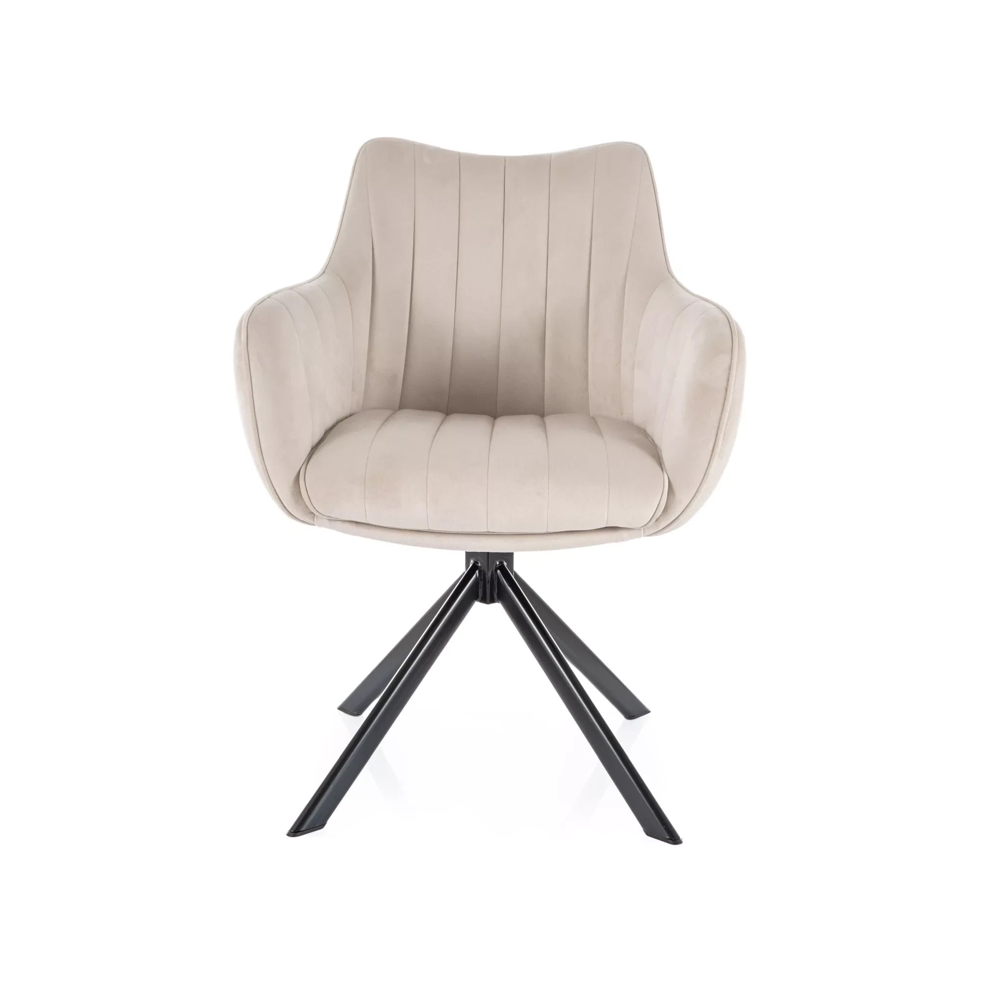 Scaun living rotativ AZALIA, bej deschis/negru, stofa catifelata/metal, 61x58x86 cm