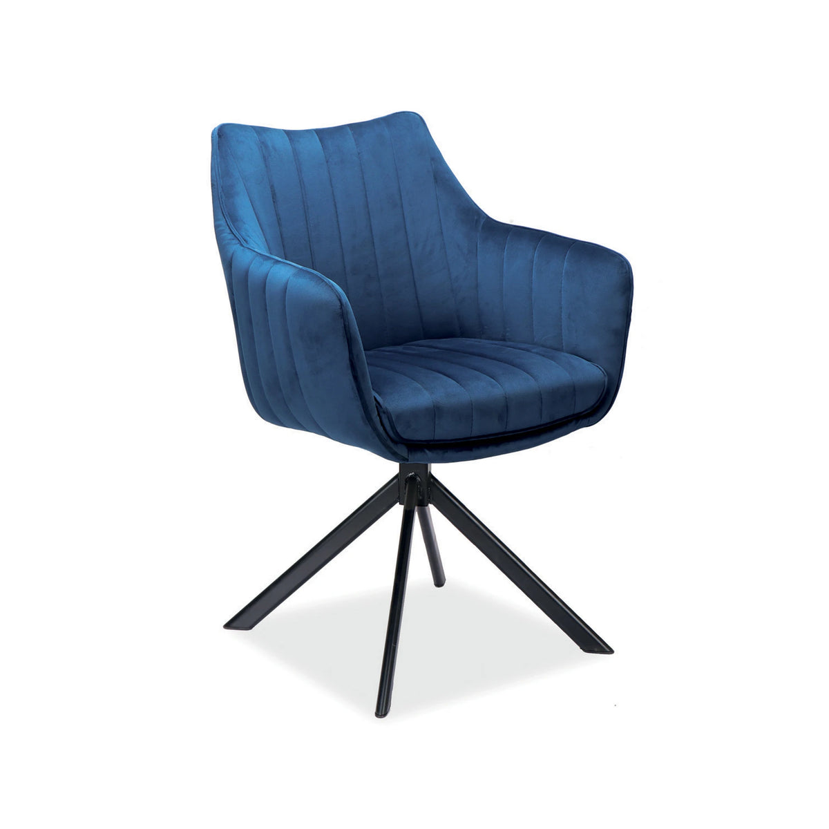 Scaun living rotativ AZALIA, albastru/negru, stofa catifelata/metal, 61x44x86 cm