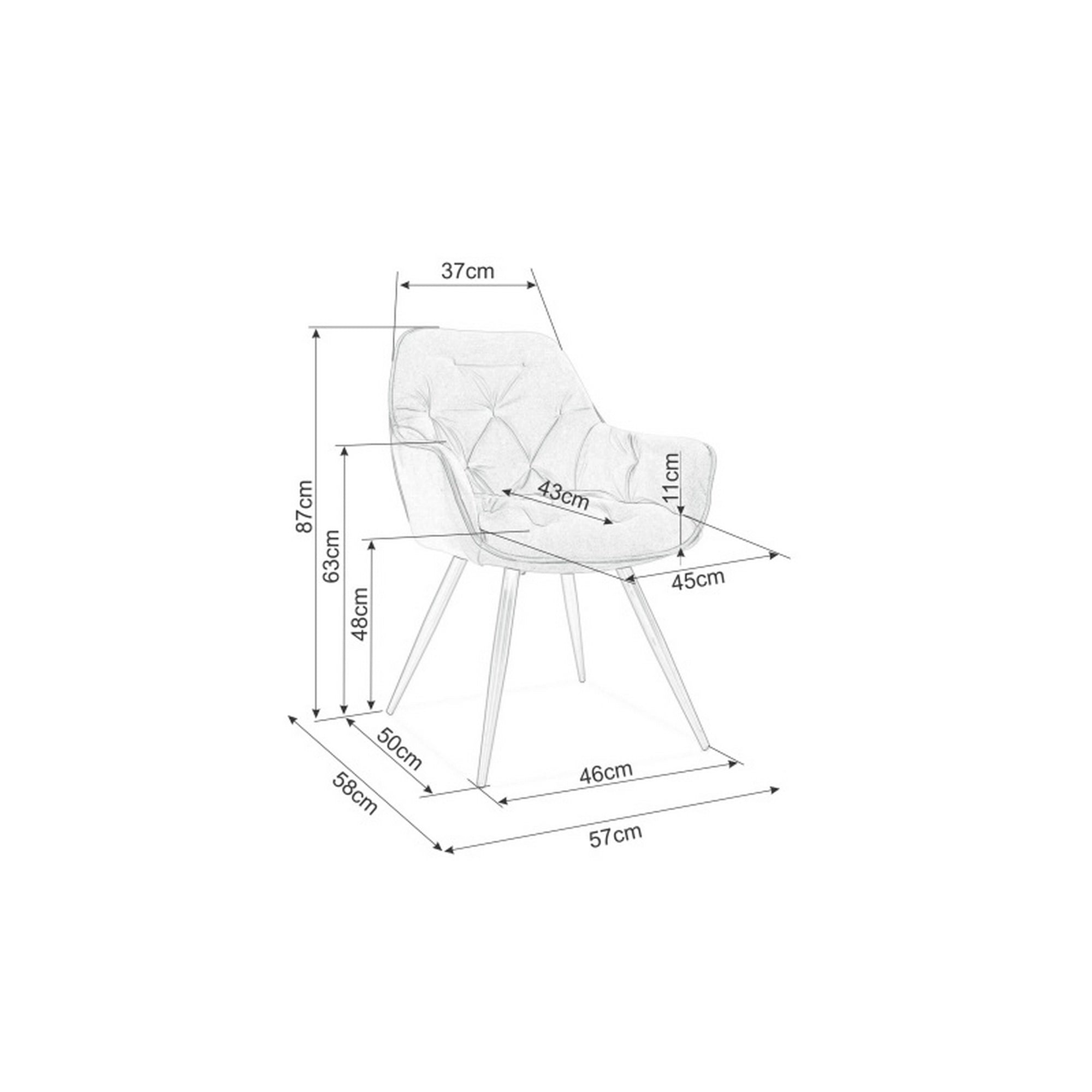 Scaun tapitat modern CHERRY, bej/negru, stofa catifelata/metal, 57x58x87 cm