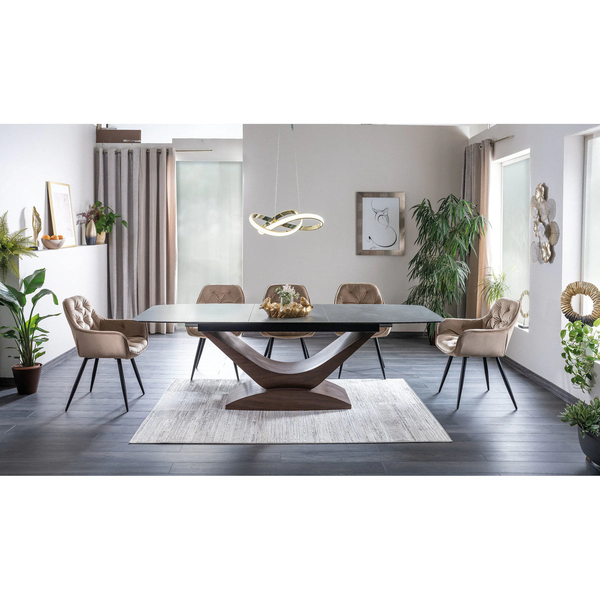 Scaun tapitat modern CHERRY, bej/negru, stofa catifelata/metal, 57x58x87 cm