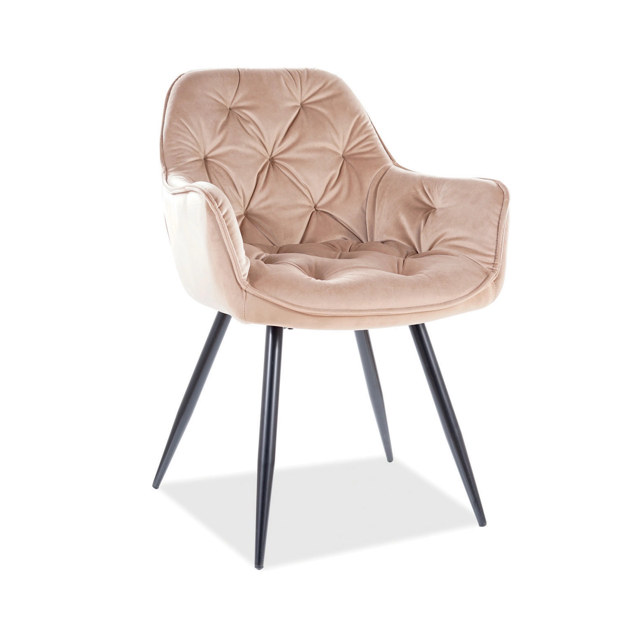Scaun tapitat modern CHERRY, bej/negru, stofa catifelata/metal, 57x58x87 cm