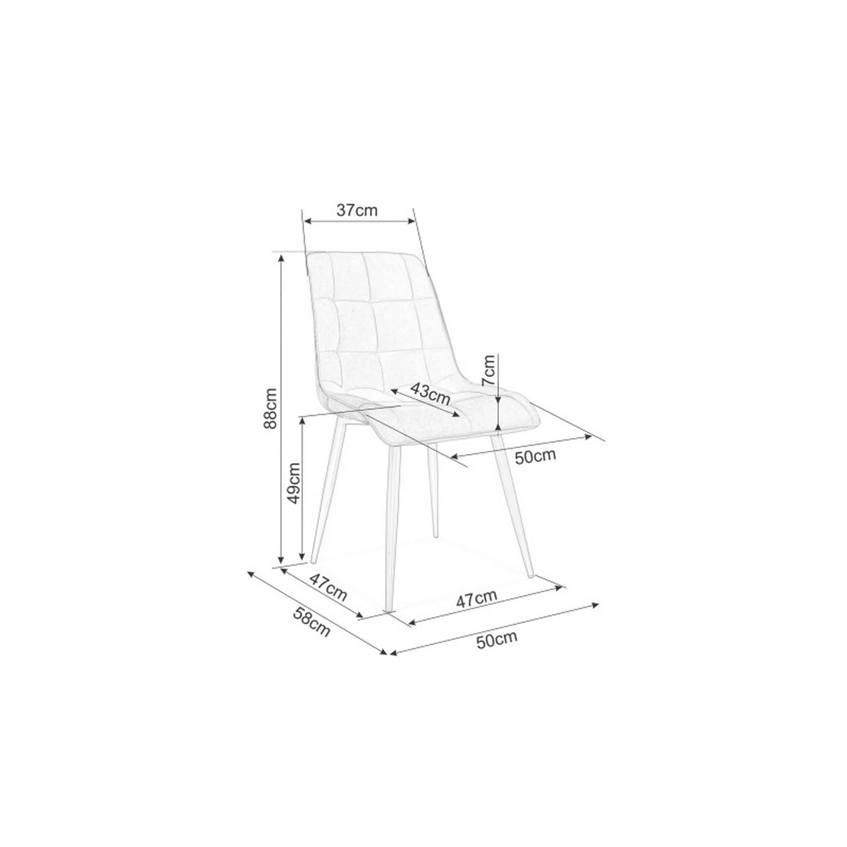 Scaun CHIC, gri/crom, stofa catifelata/metal, 50x58x88 cm