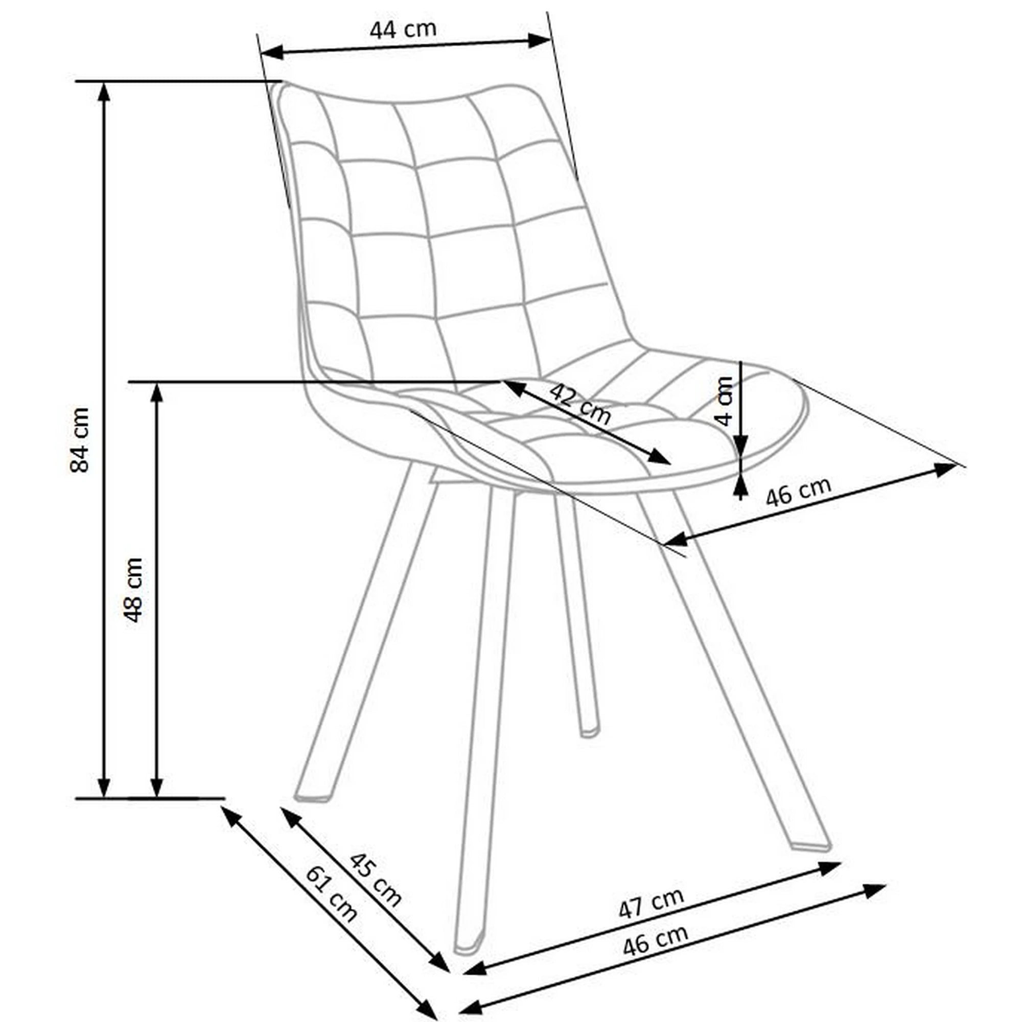 Scaun tapitat modern K332, gri/negru, stofa catifelata/metal, 46X61X84 CM
