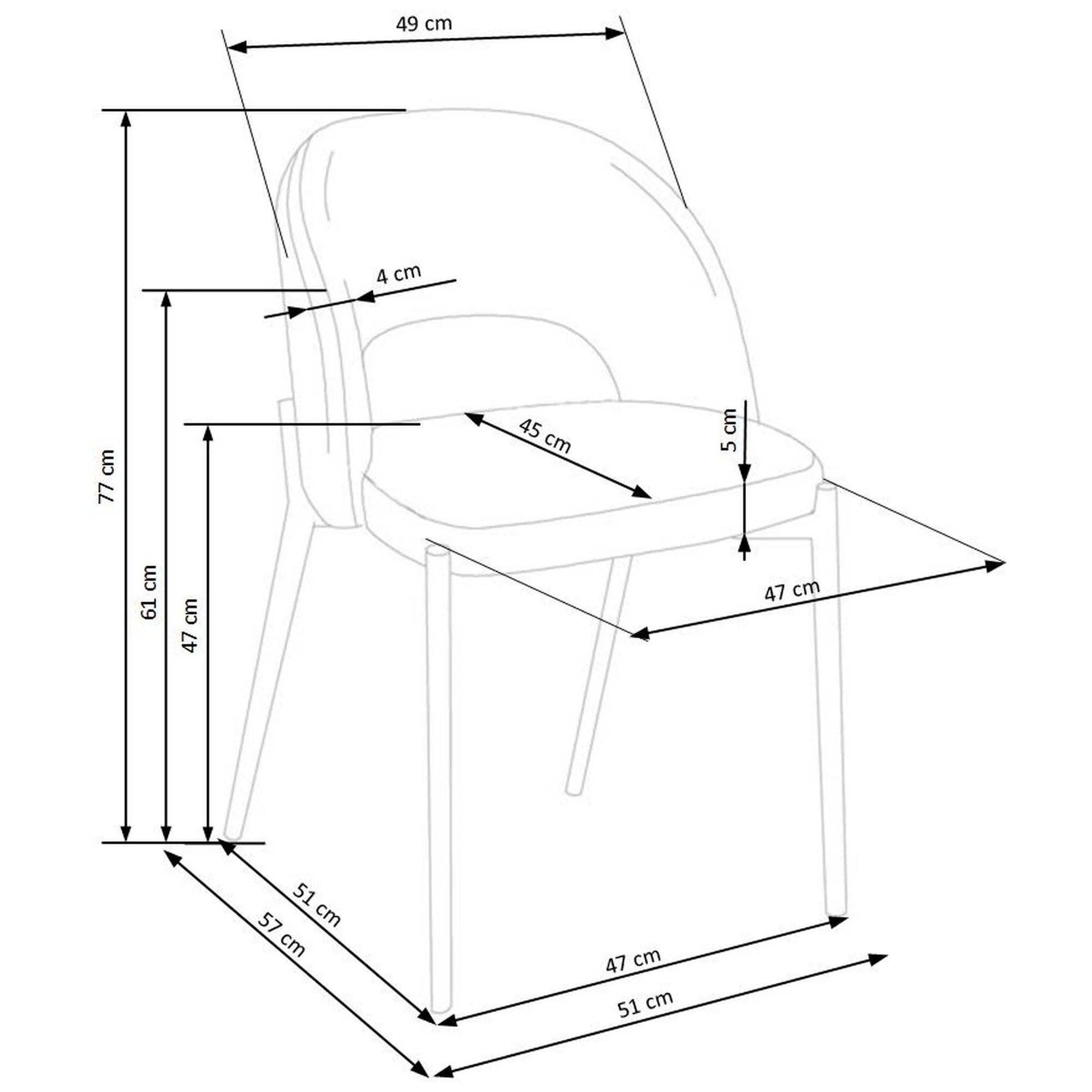 Scaun dining modern K373, bej/negru, stofa clasica/metal, 51x57x77 cm