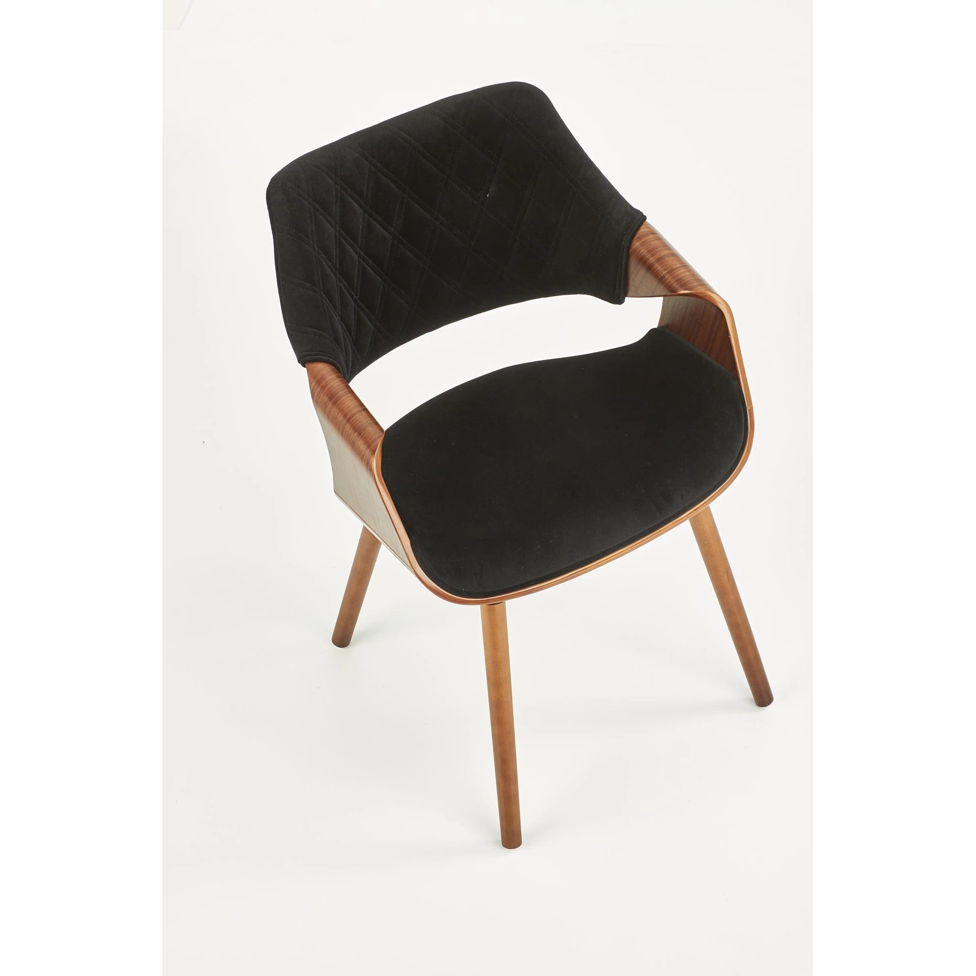 Scaun modern dining K396, negru/nuc, stofa catifelata/placaj, 56x55x77 cm