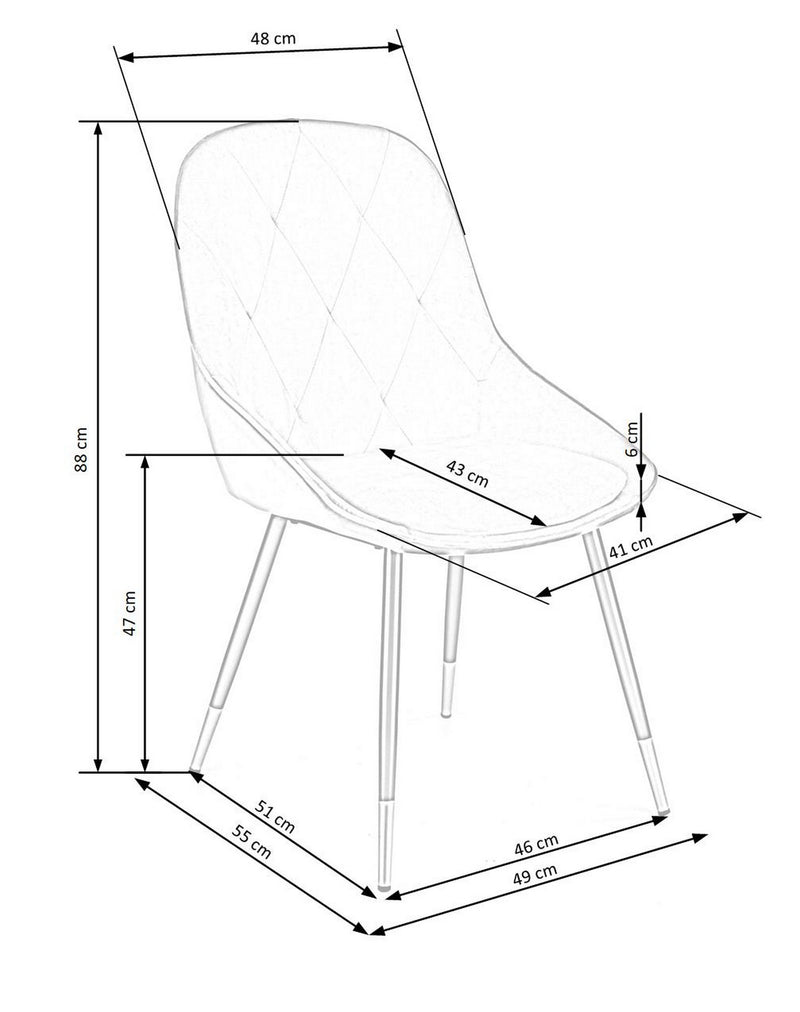 Scaun K437, gri/negru, stofa catifelata/metal, 49x55x88 cm