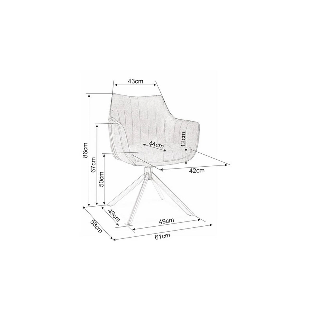 Scaun living rotativ AZALIA, verde/negru, stofa catifelata/metal, 61x44x86 cm